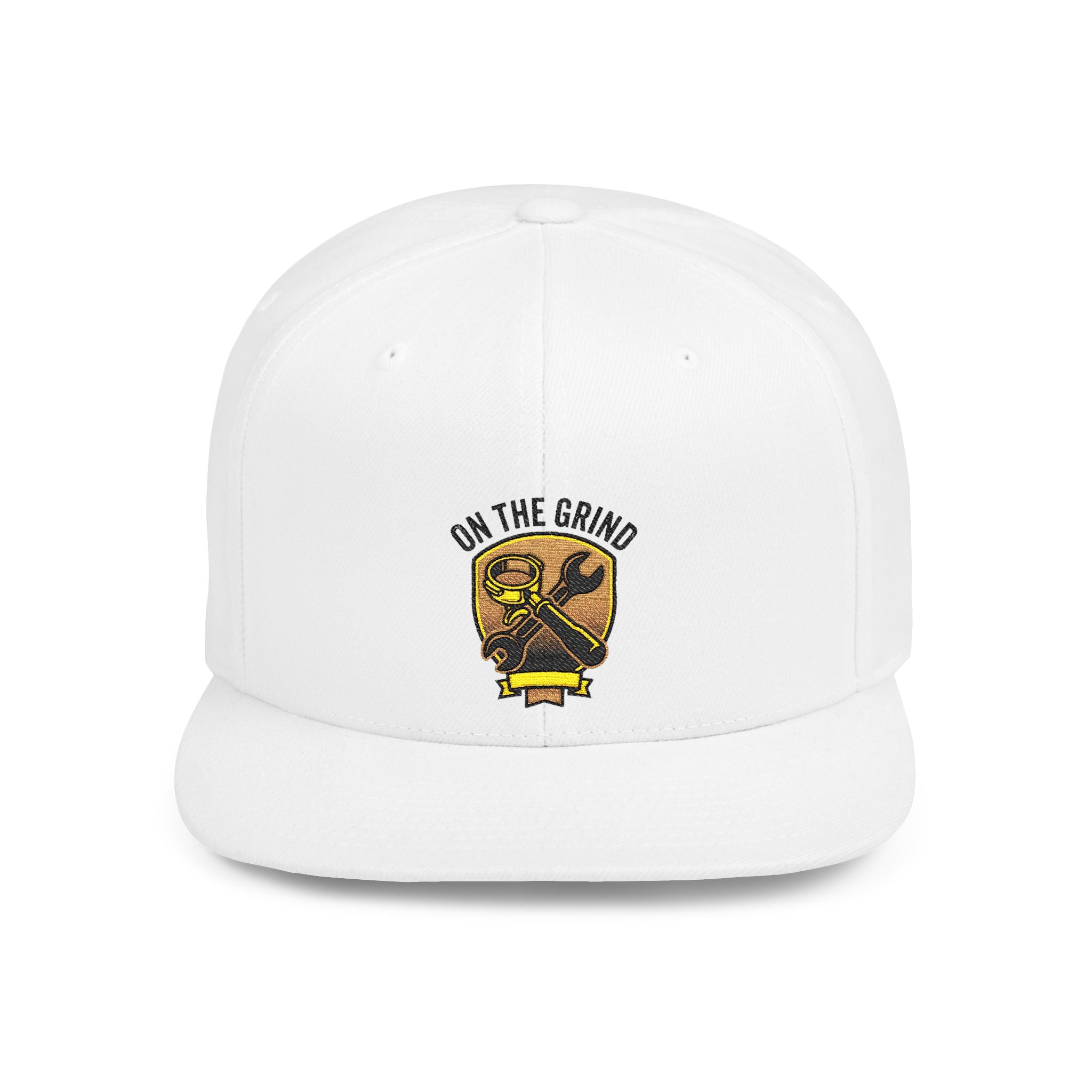 Snapback Hat — "On The Grind" Vintage Tool Crest Flat Bill Cap