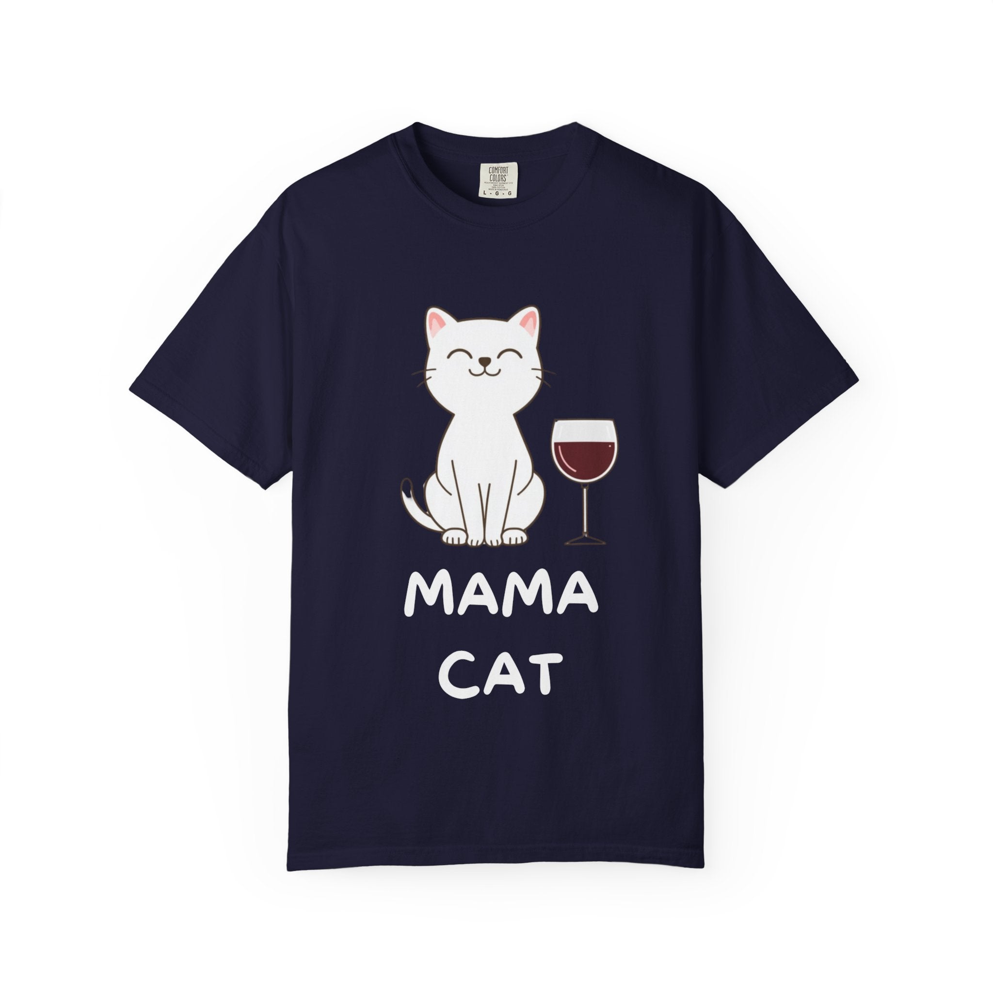 Mama Cat T-Shirt — Cute Cat & Wine Graphic Tee for Cat Moms