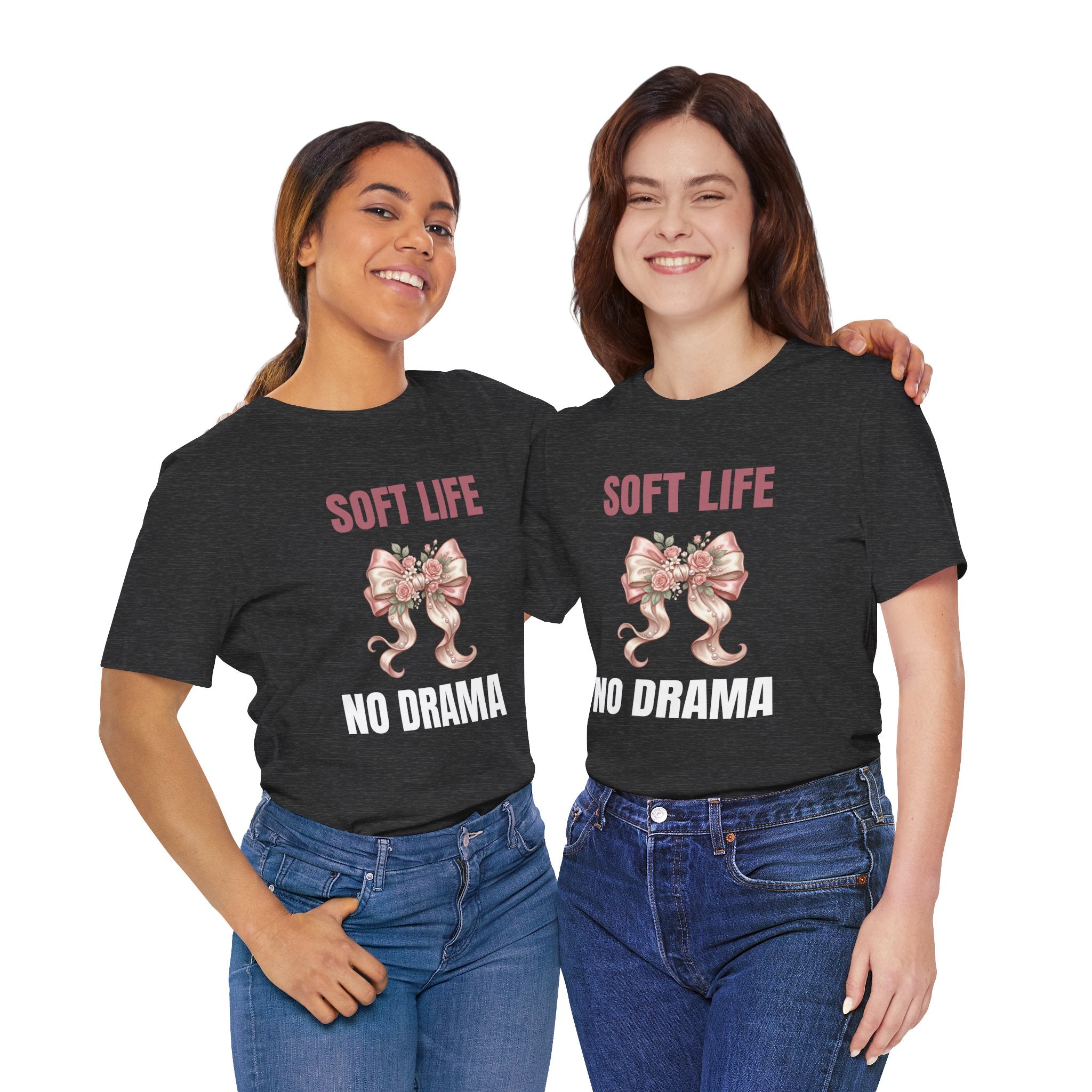 Soft Life No Drama T-Shirt — Pink Bow Floral Graphic Tee