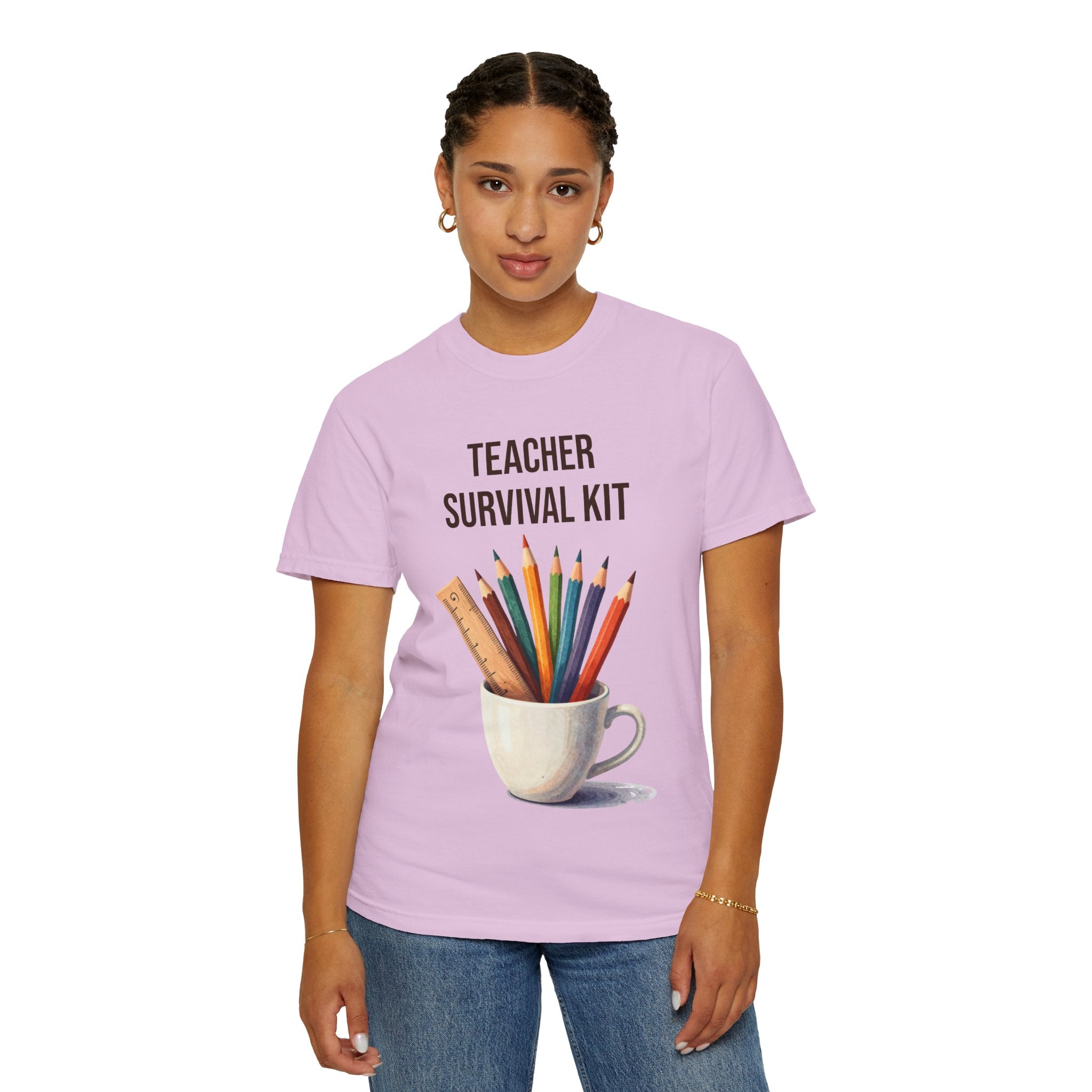 Teacher Survival Kit T-Shirt — Cute Pencil & Mug Graphic Tee for Teachers, Back-to-School Gift