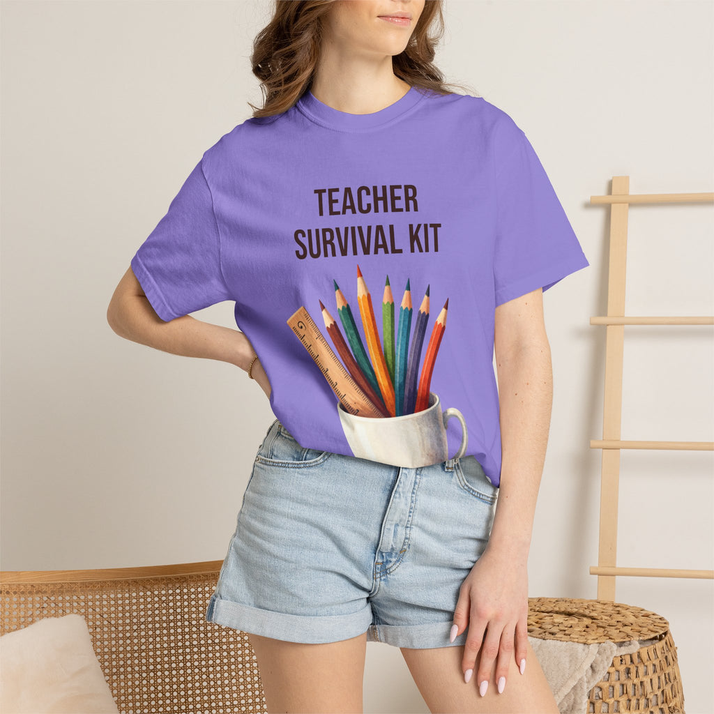 Teacher Survival Kit T-Shirt — Cute Pencil & Mug Graphic Tee for Teachers, Back-to-School Gift