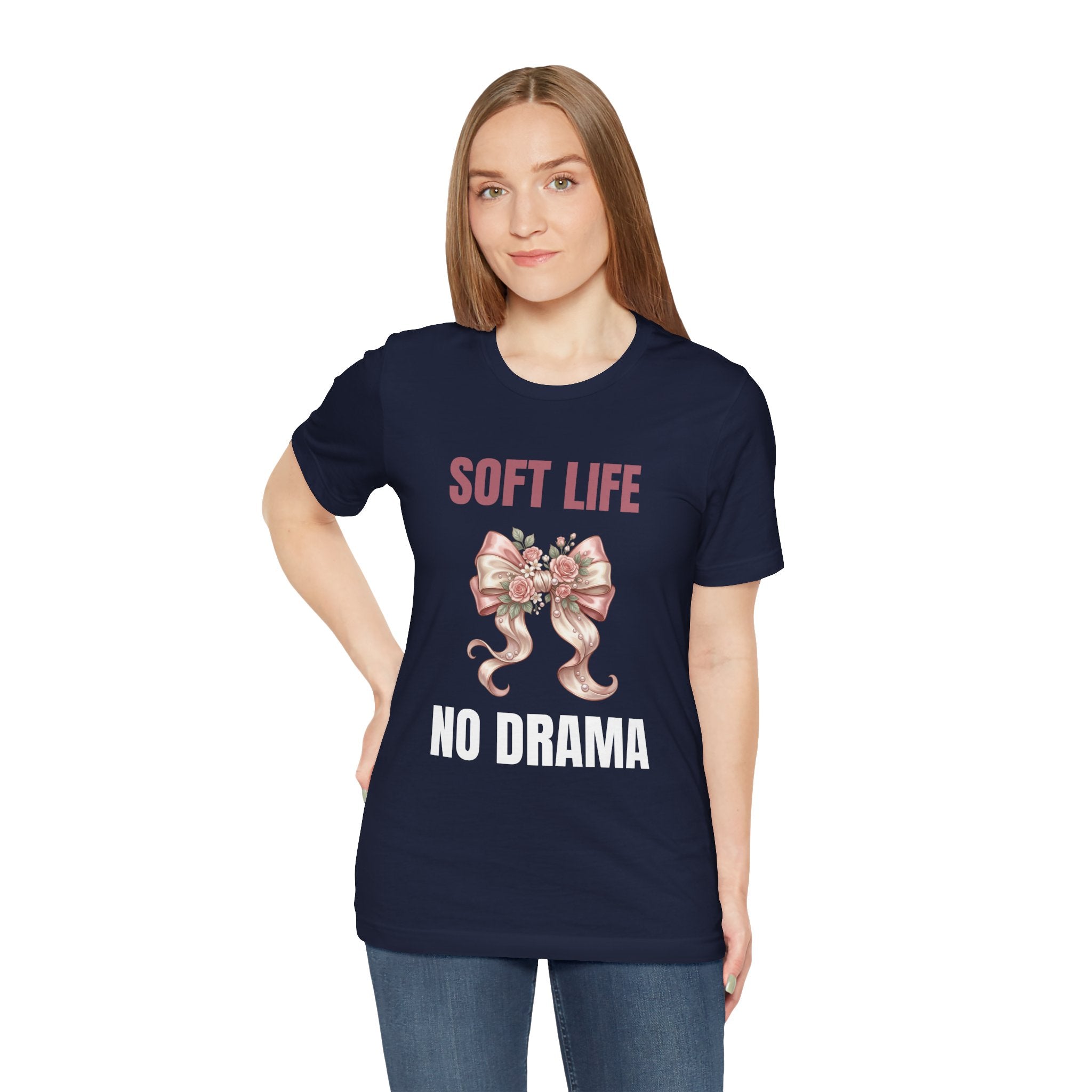 Soft Life No Drama T-Shirt — Pink Bow Floral Graphic Tee