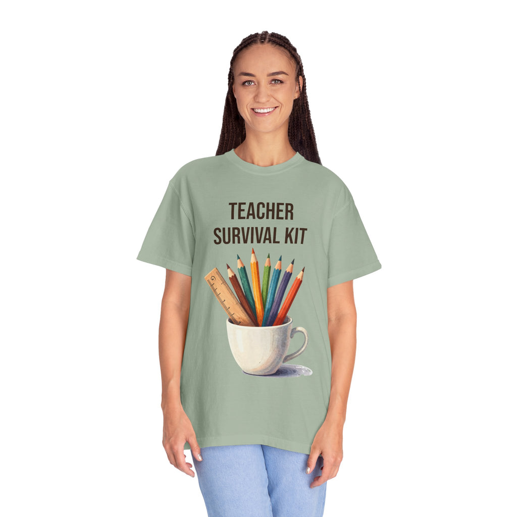 Teacher Survival Kit T-Shirt — Cute Pencil & Mug Graphic Tee for Teachers, Back-to-School Gift