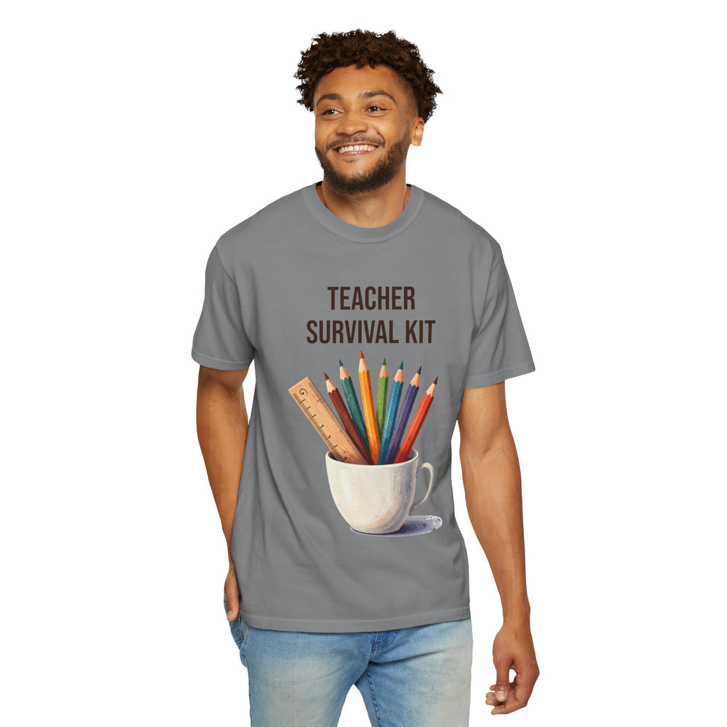 Teacher Survival Kit T-Shirt — Cute Pencil & Mug Graphic Tee for Teachers, Back-to-School Gift