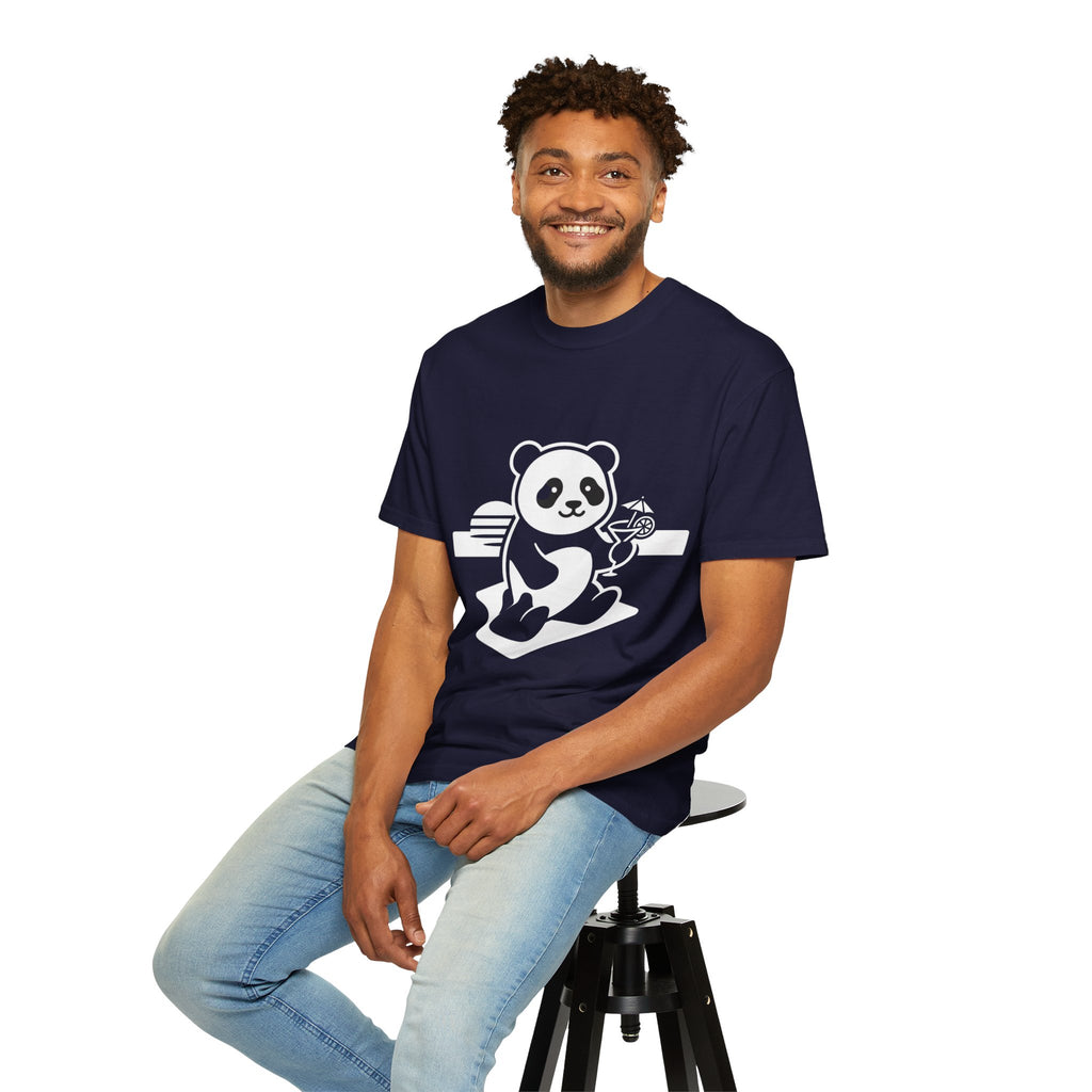 Panda Picnic T-Shirt — Cute Relaxing Panda Holding Drink Graphic Tee