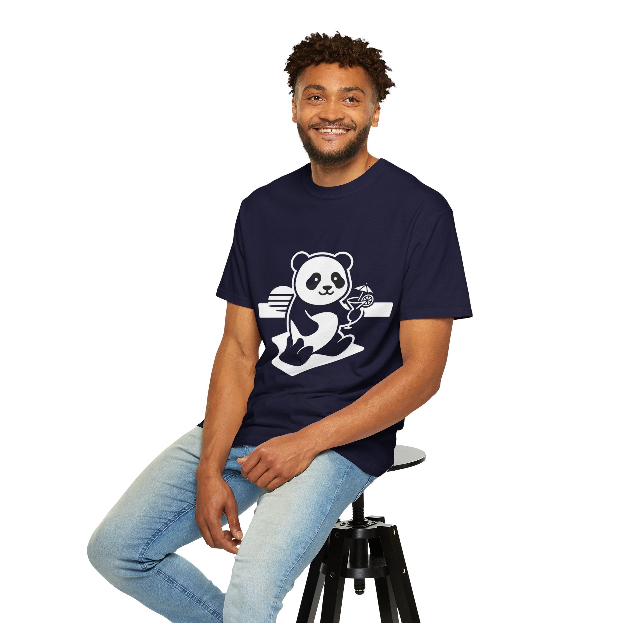 Panda Picnic T-Shirt — Cute Relaxing Panda Holding Drink Graphic Tee