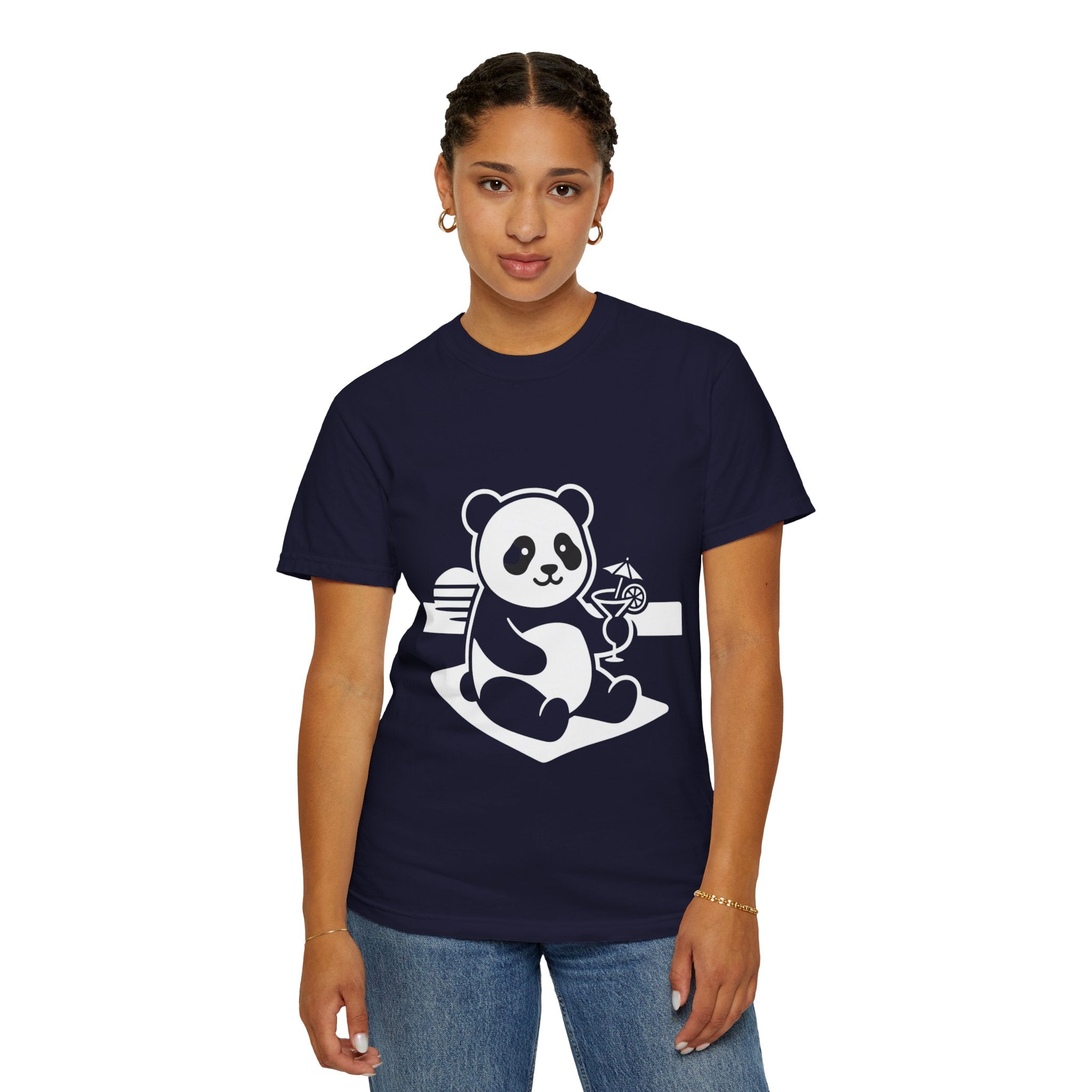 Panda Picnic T-Shirt — Cute Relaxing Panda Holding Drink Graphic Tee