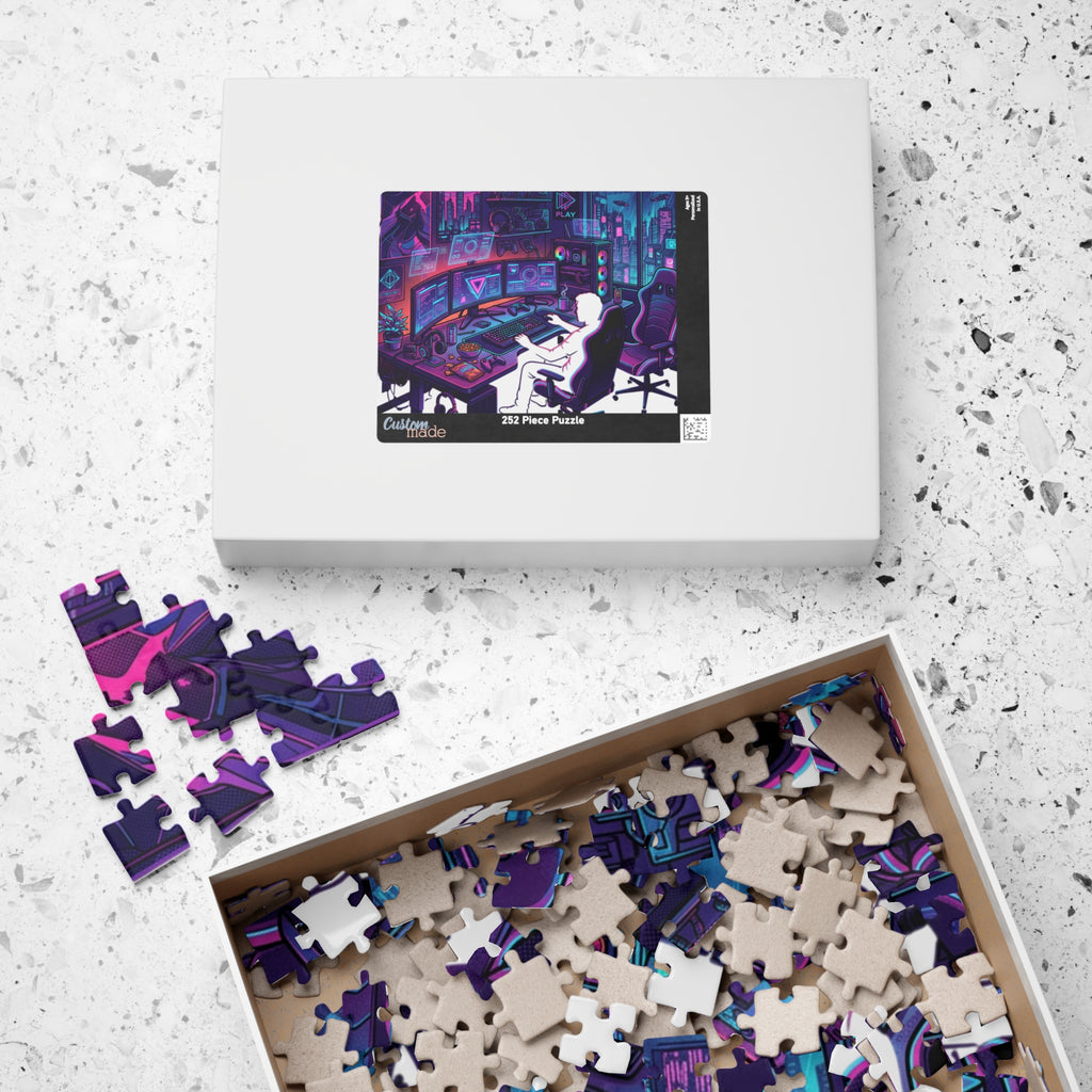 Gaming Setup Jigsaw Puzzle — Neon Cyberpunk Streamer Scene (110/252/520/1014 pcs)