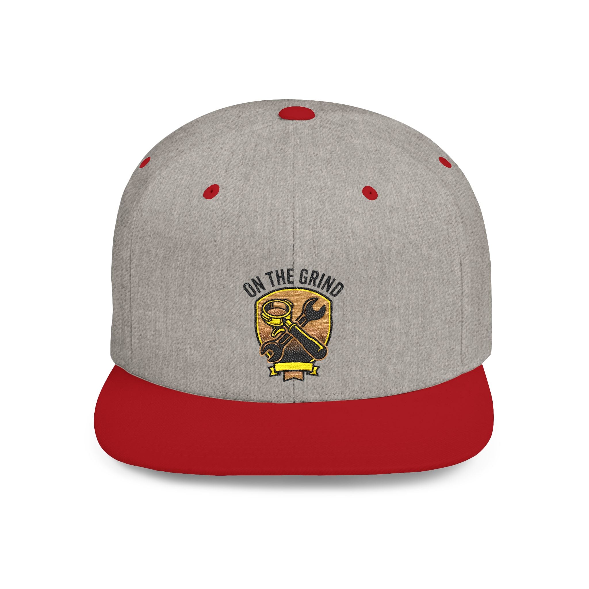 Snapback Hat — "On The Grind" Vintage Tool Crest Flat Bill Cap