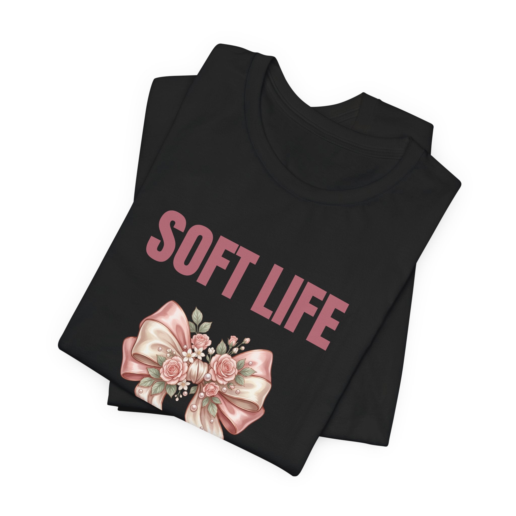 Soft Life No Drama T-Shirt — Pink Bow Floral Graphic Tee
