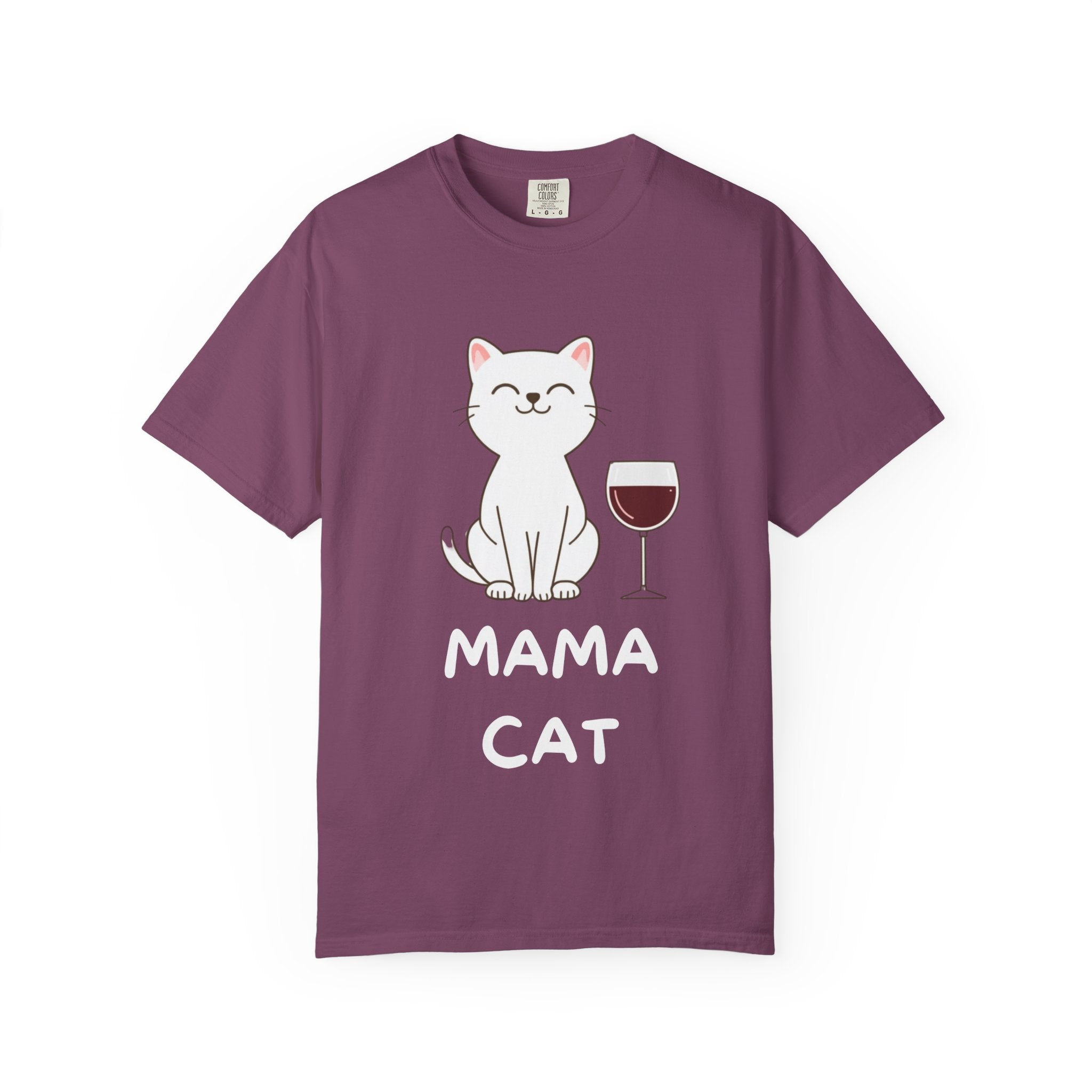 Mama Cat T-Shirt — Cute Cat & Wine Graphic Tee for Cat Moms