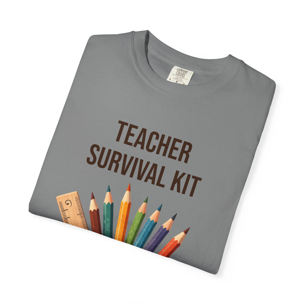 Teacher Survival Kit T-Shirt — Cute Pencil & Mug Graphic Tee for Teachers, Back-to-School Gift