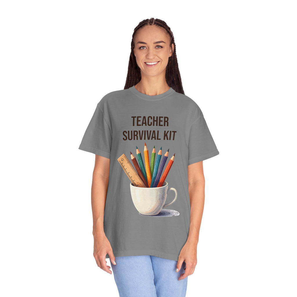 Teacher Survival Kit T-Shirt — Cute Pencil & Mug Graphic Tee for Teachers, Back-to-School Gift