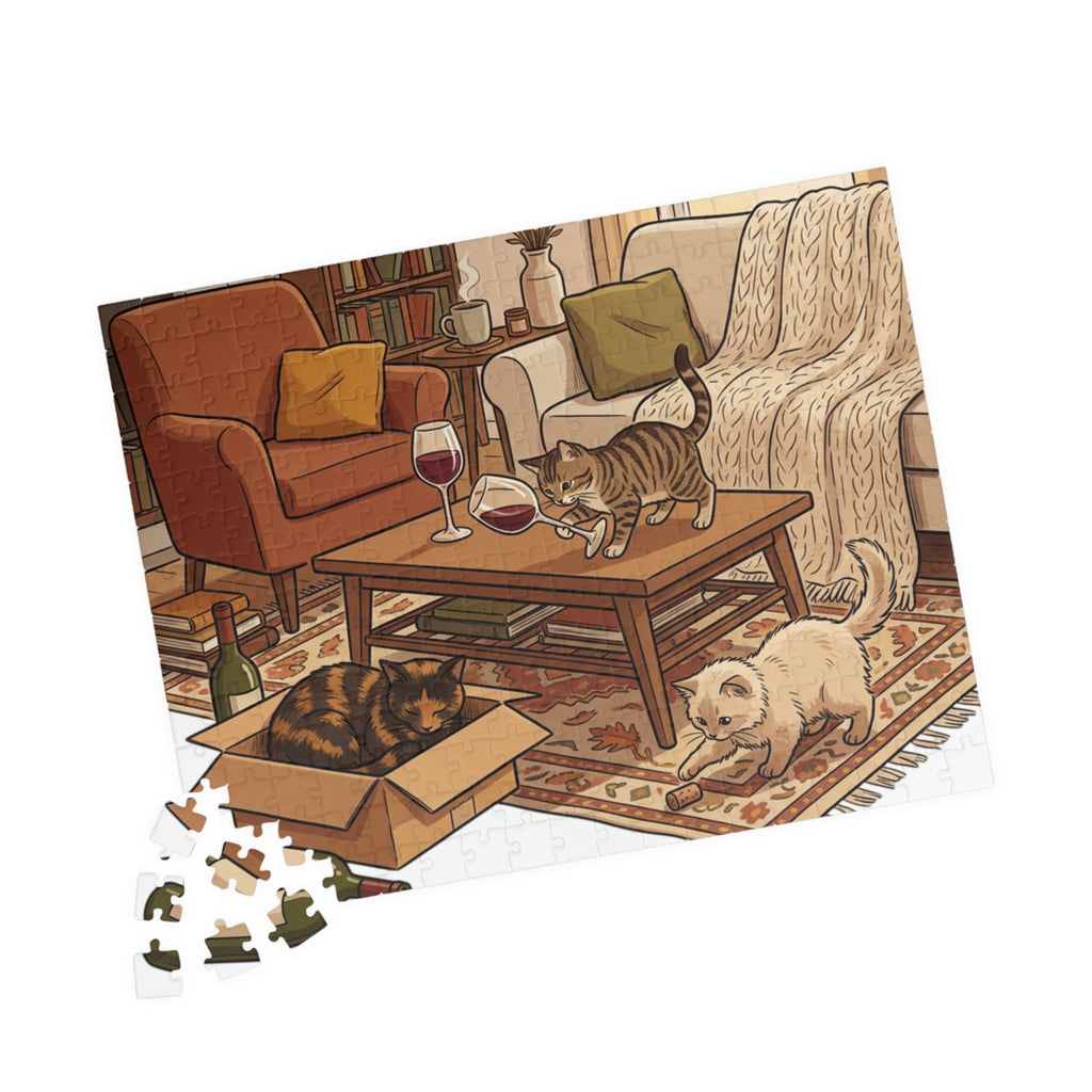 Cozy Living Room Cats Puzzle — 252/520-Piece Jigsaw
