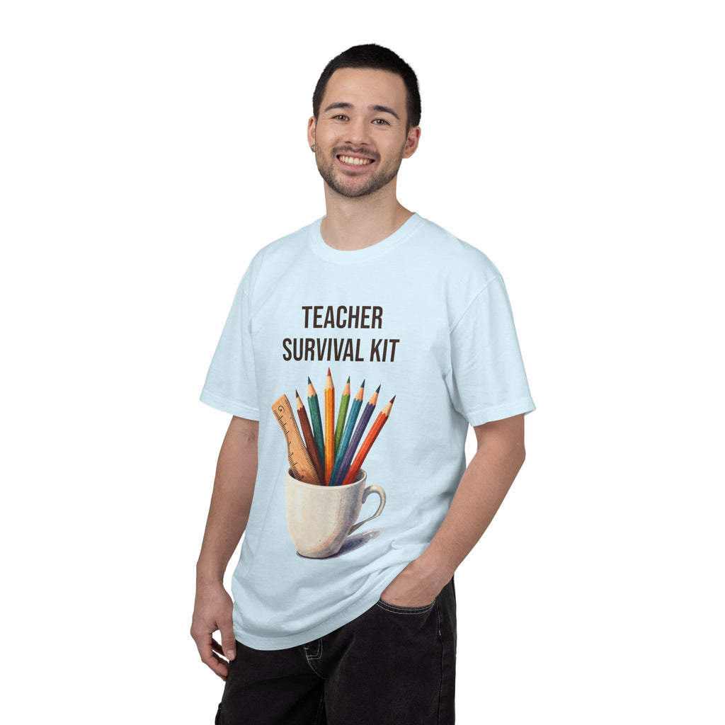 Teacher Survival Kit T-Shirt — Cute Pencil & Mug Graphic Tee for Teachers, Back-to-School Gift