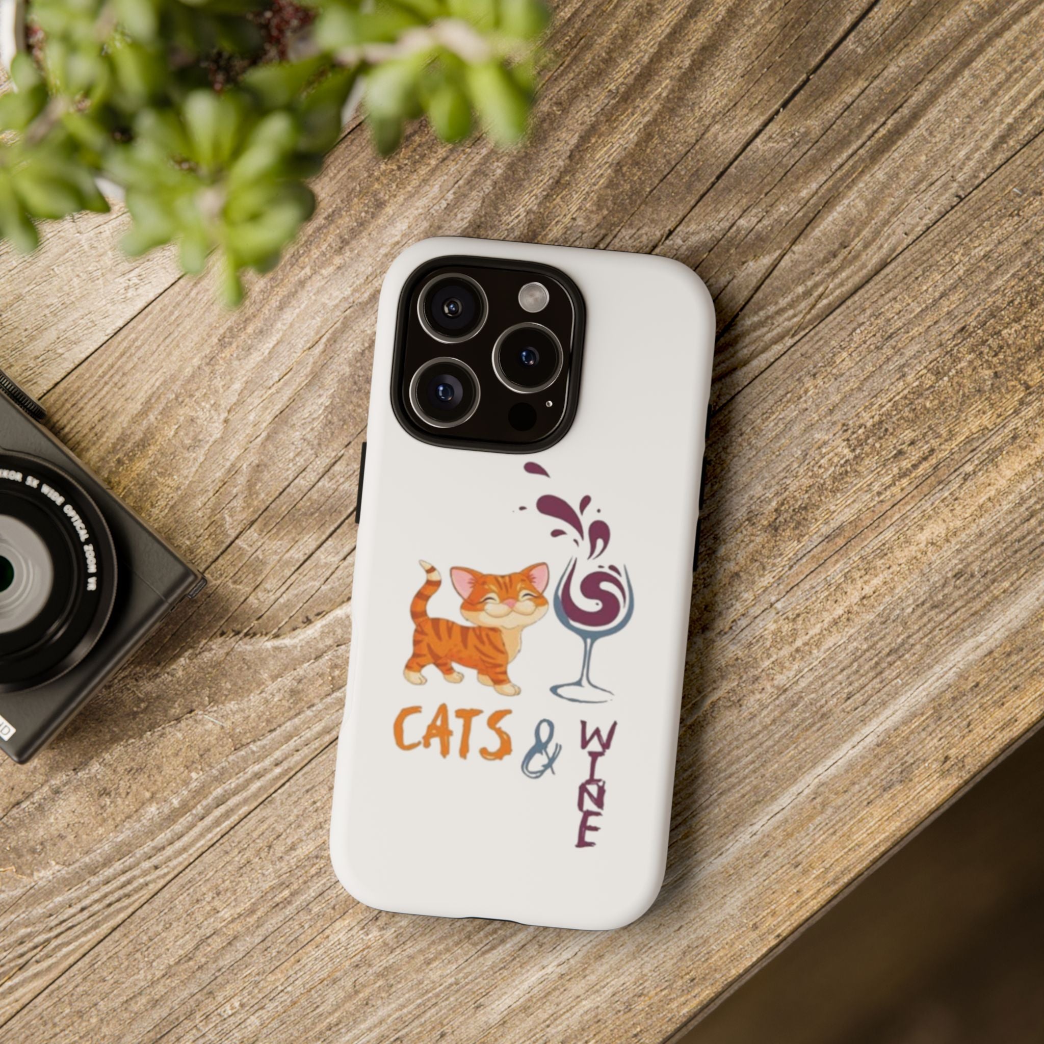 Cats & Wine Phone Case — Cute Orange Cat with Wine Glass Protective Case