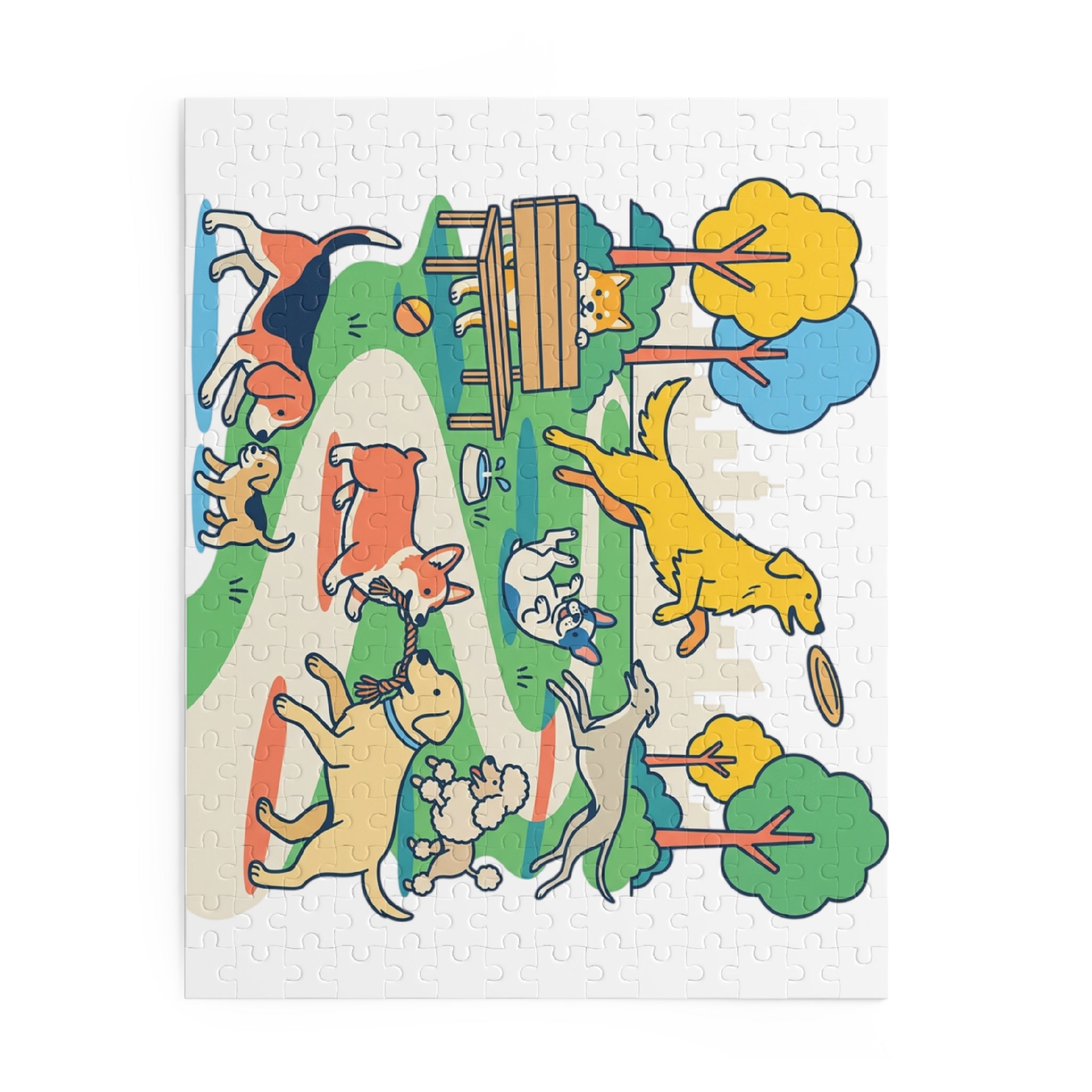 Dog Park Jigsaw Puzzle — Playful Dogs Scene (120/252 pcs)