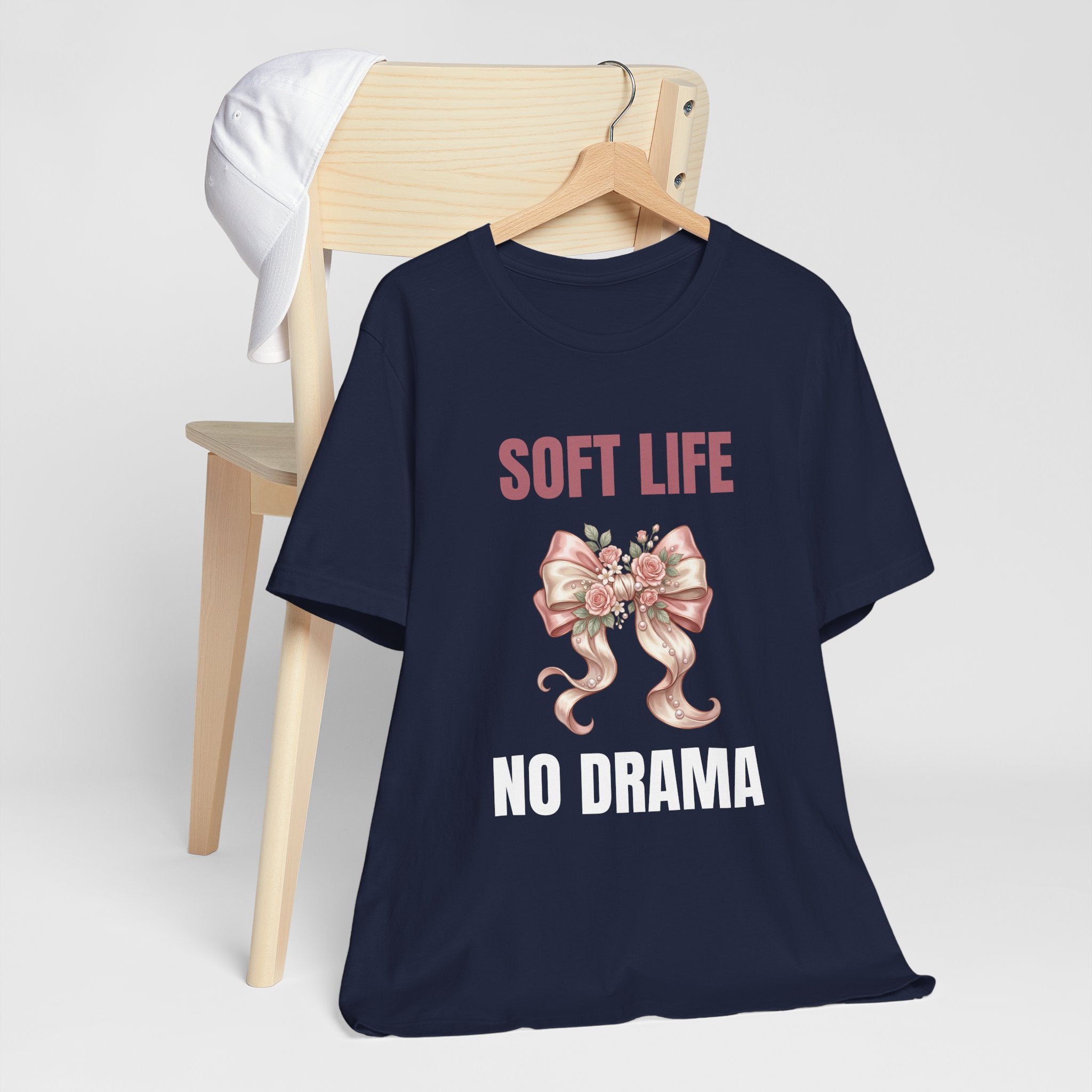 Soft Life No Drama T-Shirt — Pink Bow Floral Graphic Tee