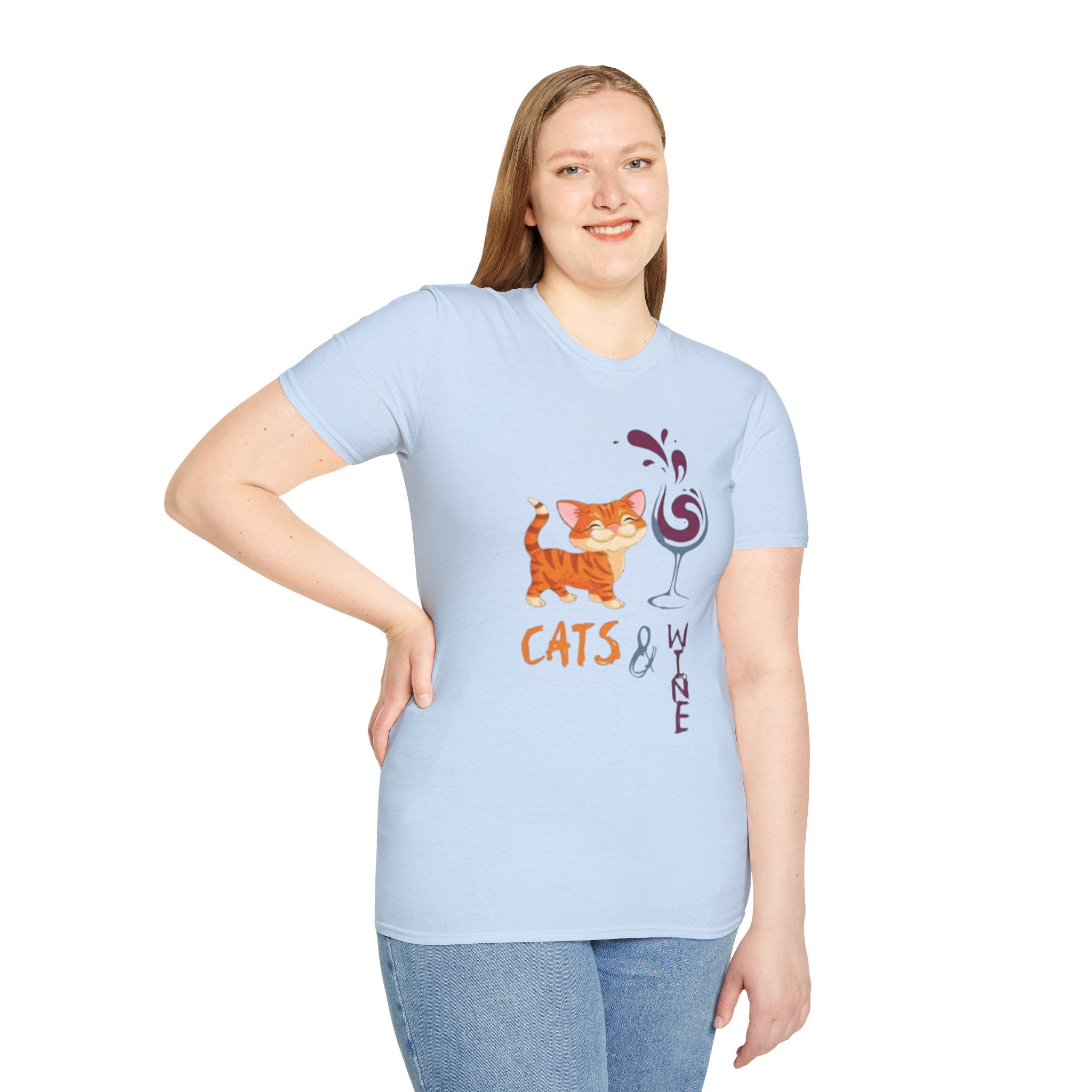 Cats & Wine T-Shirt — Cute Orange Cat with Wine Glass Graphic