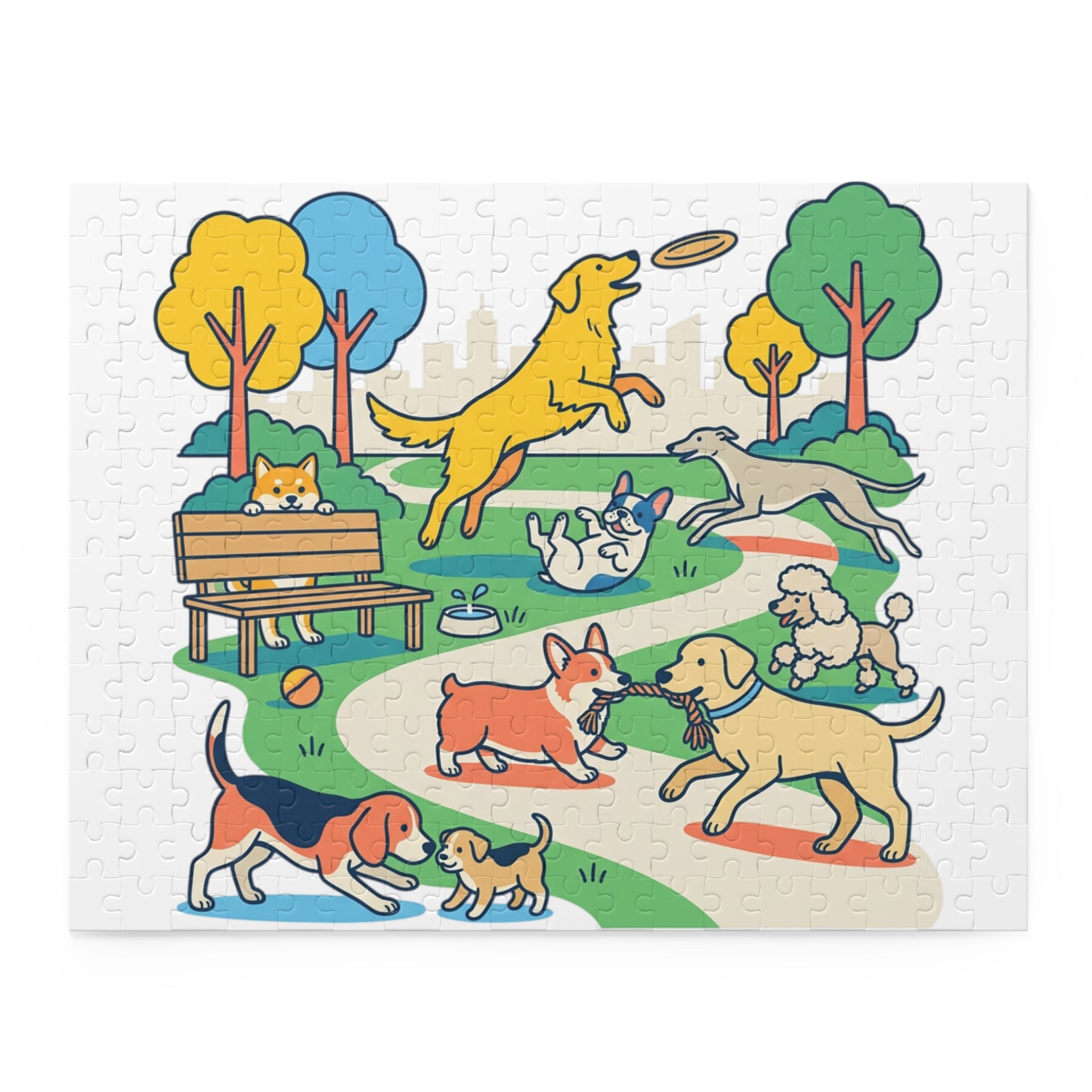 Dog Park Jigsaw Puzzle — Playful Dogs Scene (120/252 pcs)