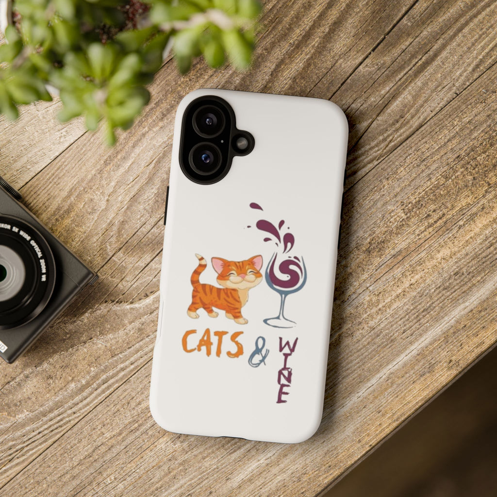 Cats & Wine Phone Case — Cute Orange Cat with Wine Glass Protective Case