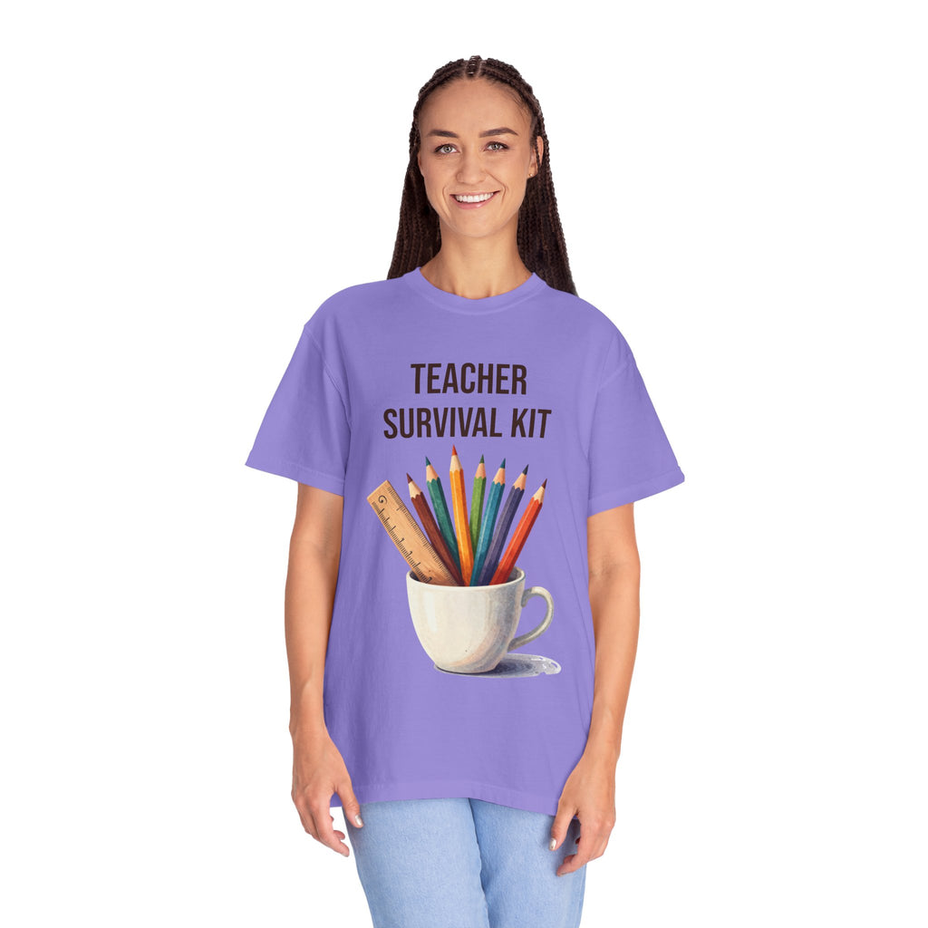 Teacher Survival Kit T-Shirt — Cute Pencil & Mug Graphic Tee for Teachers, Back-to-School Gift