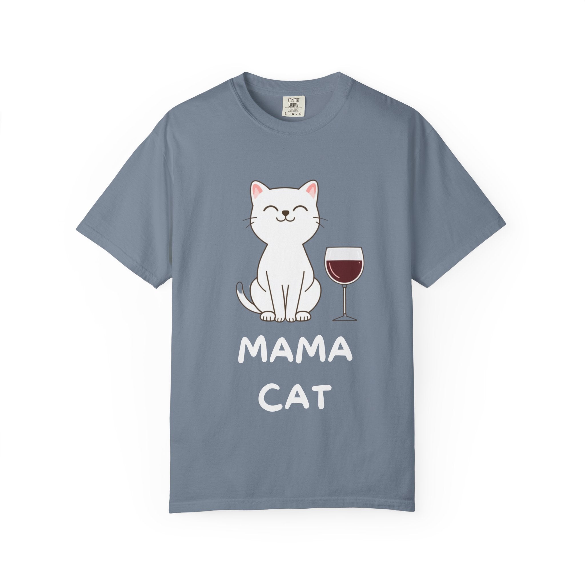 Mama Cat T-Shirt — Cute Cat & Wine Graphic Tee for Cat Moms