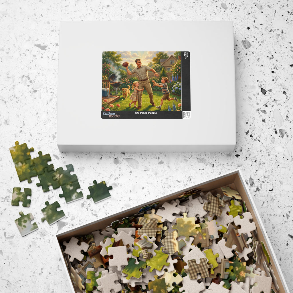 Backyard Family Football Puzzle — Vintage Dad Playing with Kids (110–520pcs)