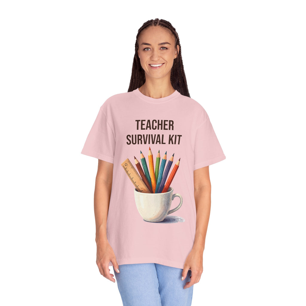 Teacher Survival Kit T-Shirt — Cute Pencil & Mug Graphic Tee for Teachers, Back-to-School Gift