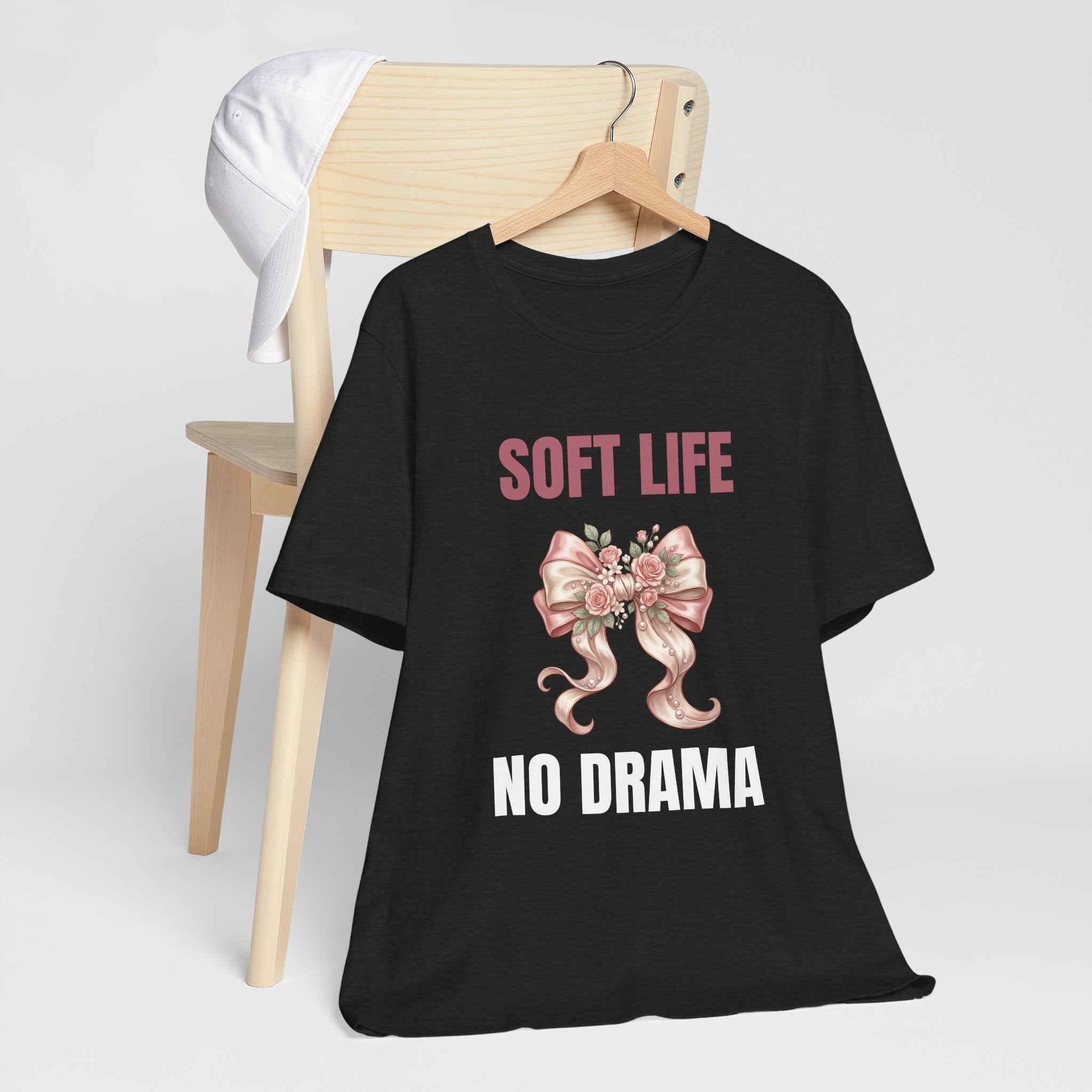 Soft Life No Drama T-Shirt — Pink Bow Floral Graphic Tee