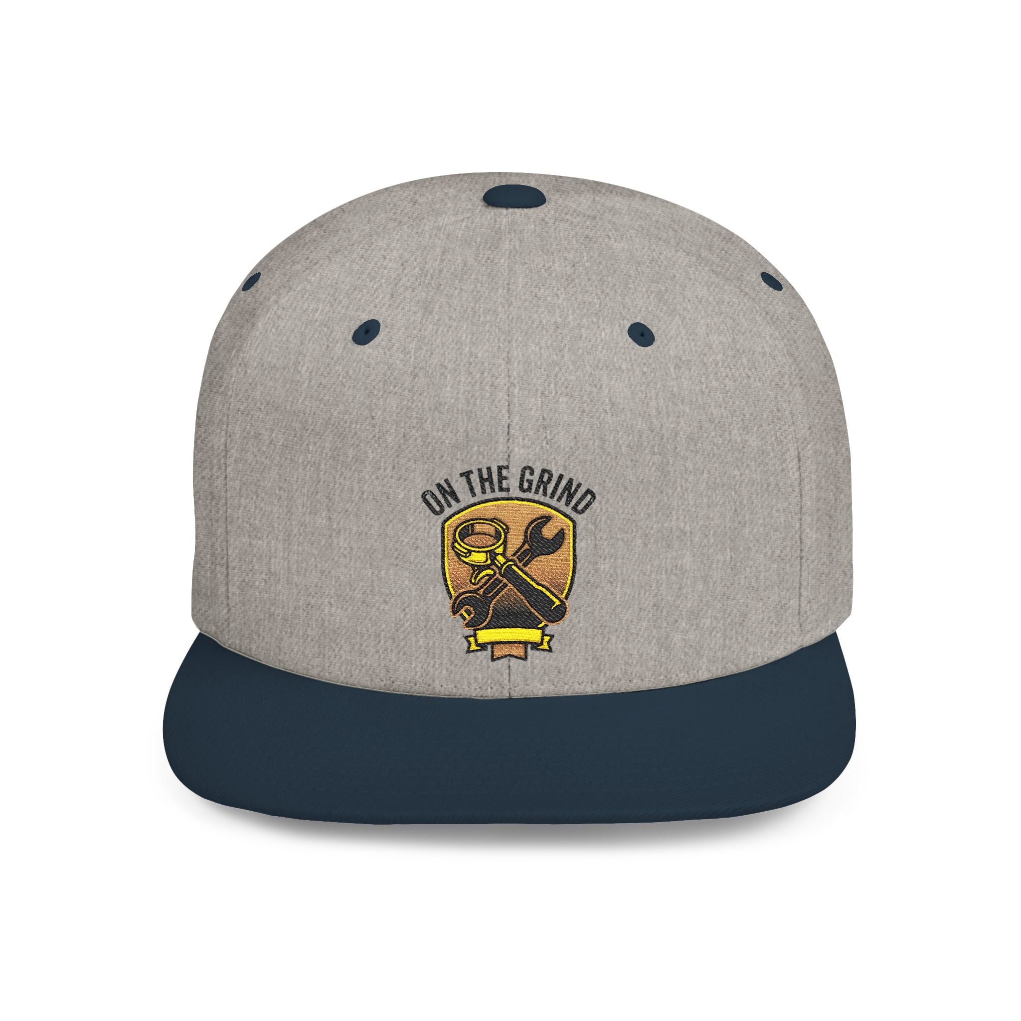 Snapback Hat — "On The Grind" Vintage Tool Crest Flat Bill Cap