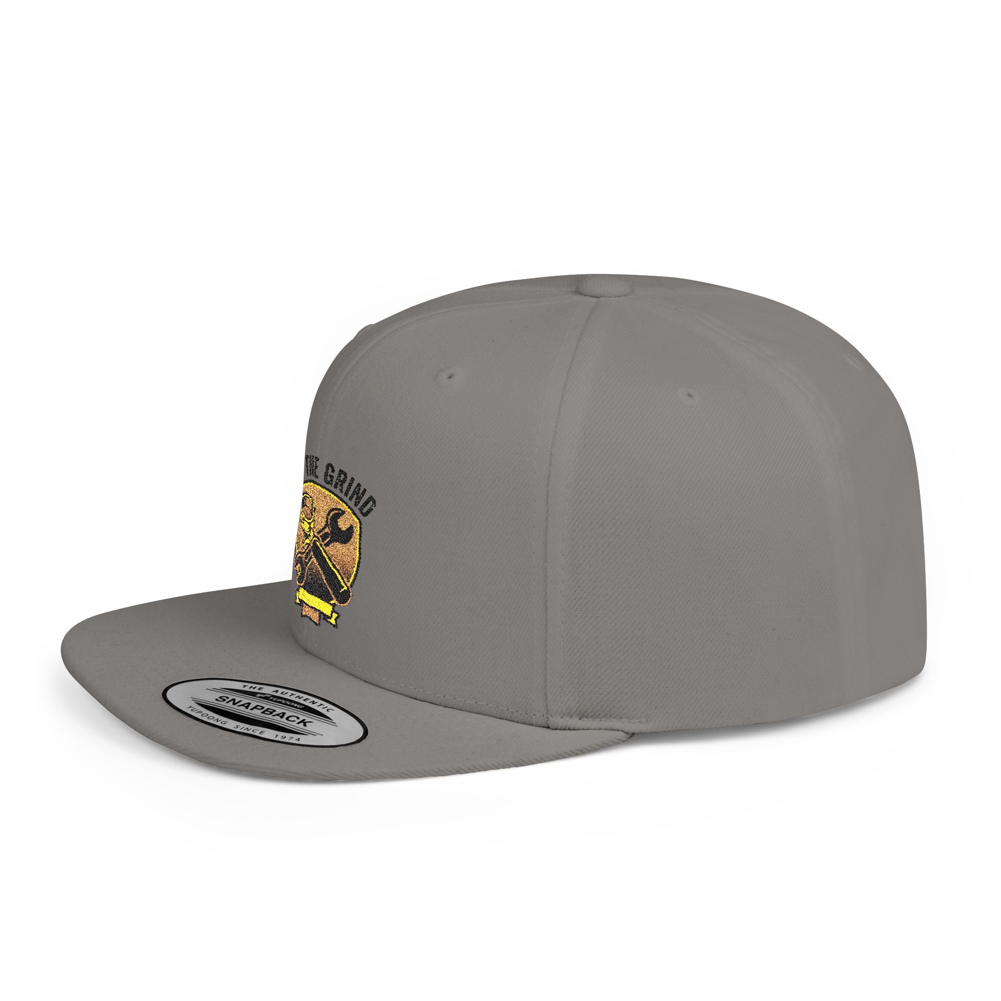 Snapback Hat — "On The Grind" Vintage Tool Crest Flat Bill Cap