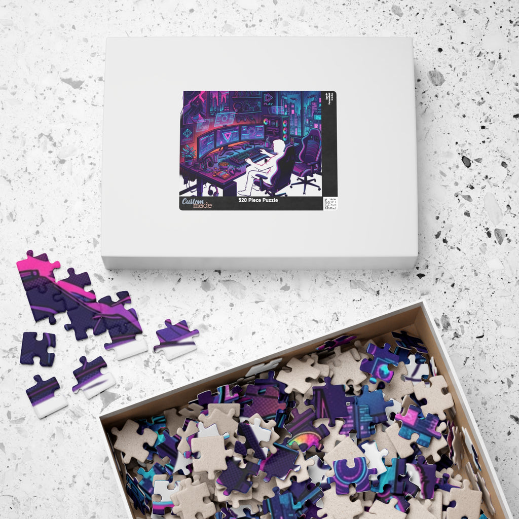 Gaming Setup Jigsaw Puzzle — Neon Cyberpunk Streamer Scene (110/252/520/1014 pcs)