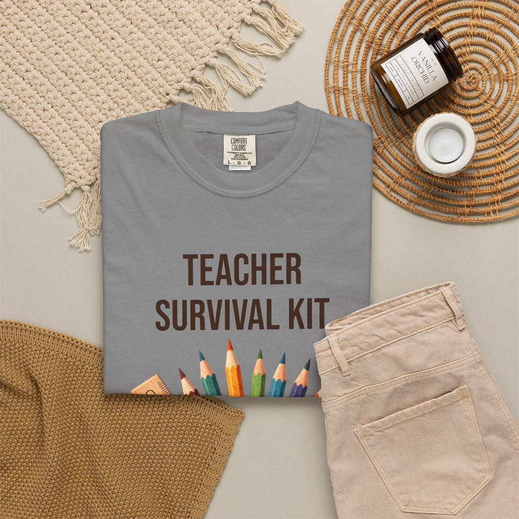 Teacher Survival Kit T-Shirt — Cute Pencil & Mug Graphic Tee for Teachers, Back-to-School Gift