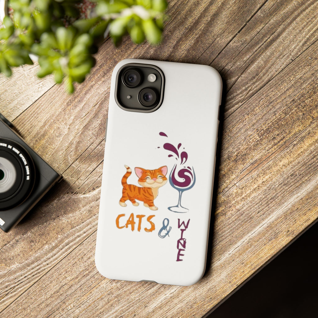 Cats & Wine Phone Case — Cute Orange Cat with Wine Glass Protective Case