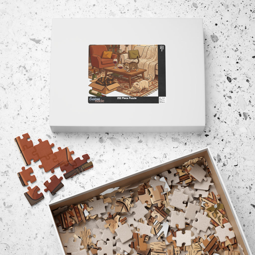 Cozy Living Room Cats Puzzle — 252/520-Piece Jigsaw
