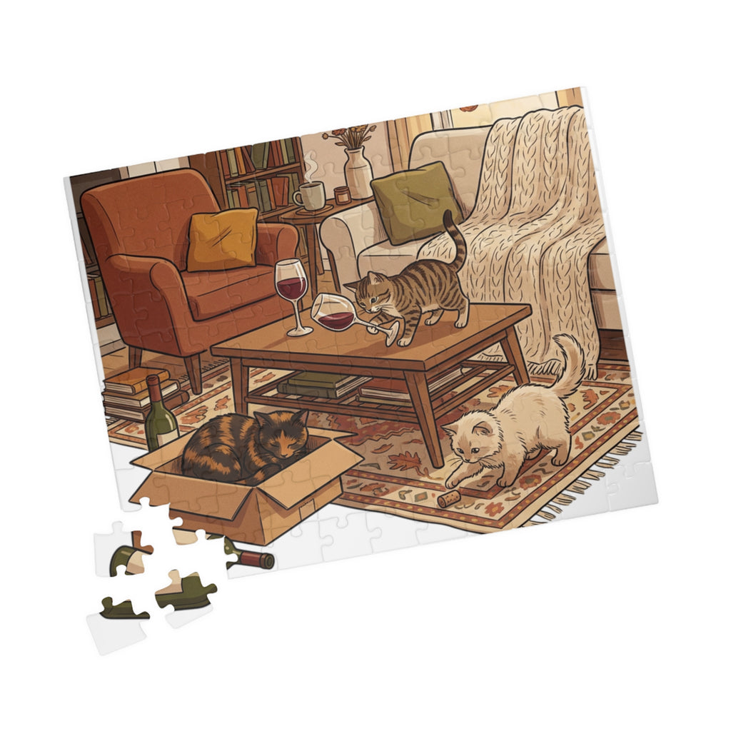 Cozy Living Room Cats Puzzle — 252/520-Piece Jigsaw