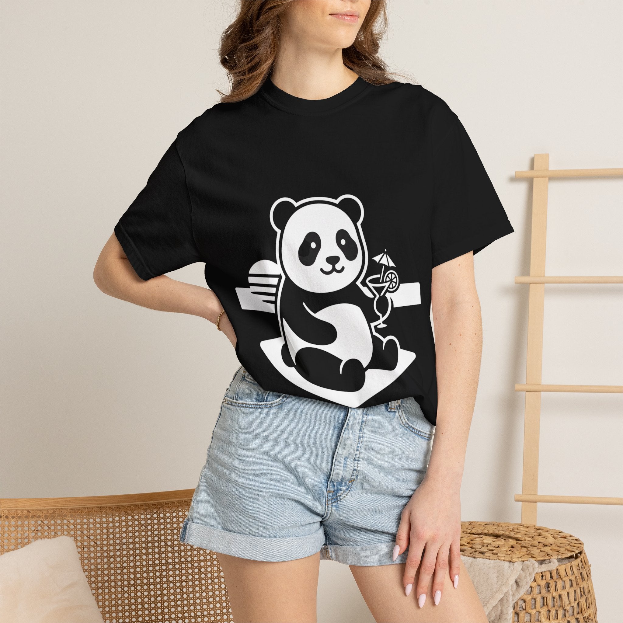Panda Picnic T-Shirt — Cute Relaxing Panda Holding Drink Graphic Tee
