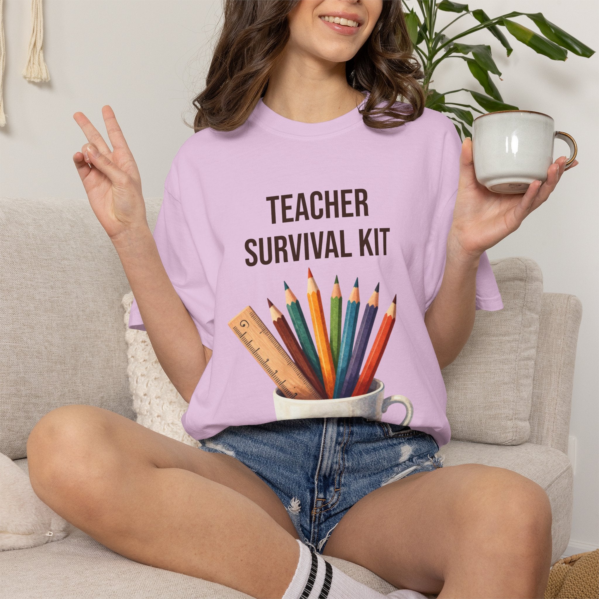 Teacher Survival Kit T-Shirt — Cute Pencil & Mug Graphic Tee for Teachers, Back-to-School Gift