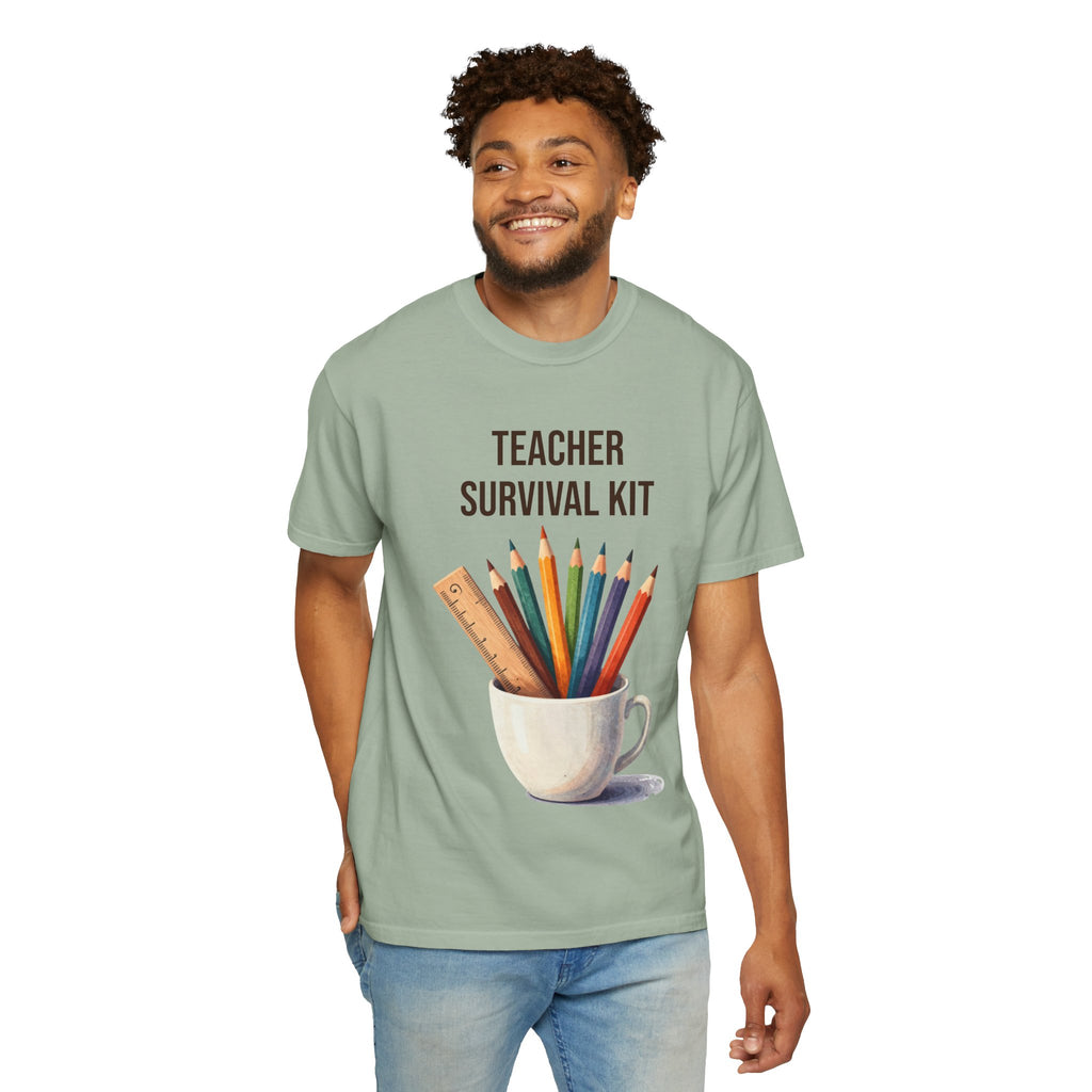 Teacher Survival Kit T-Shirt — Cute Pencil & Mug Graphic Tee for Teachers, Back-to-School Gift