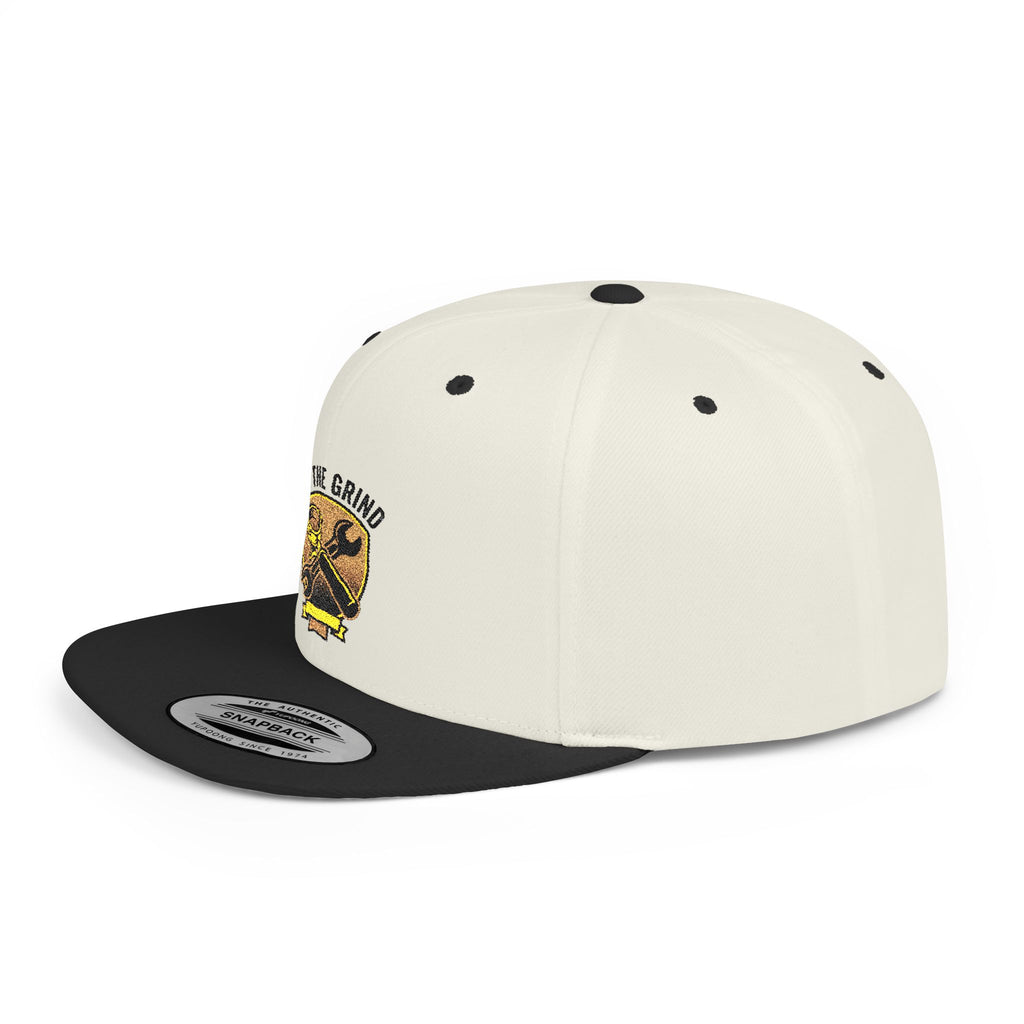 Snapback Hat — "On The Grind" Vintage Tool Crest Flat Bill Cap