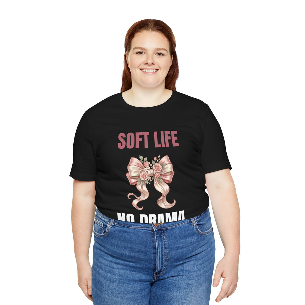 Soft Life No Drama T-Shirt — Pink Bow Floral Graphic Tee