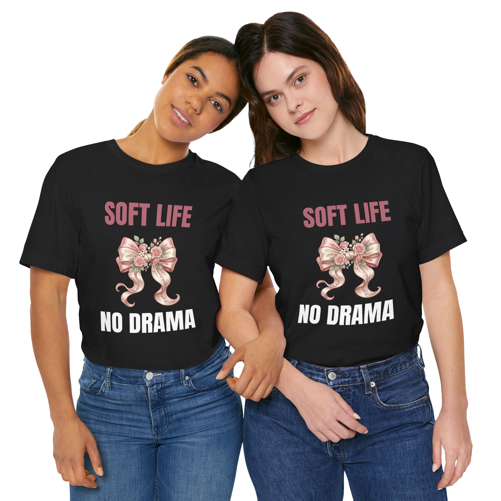 Soft Life No Drama T-Shirt — Pink Bow Floral Graphic Tee