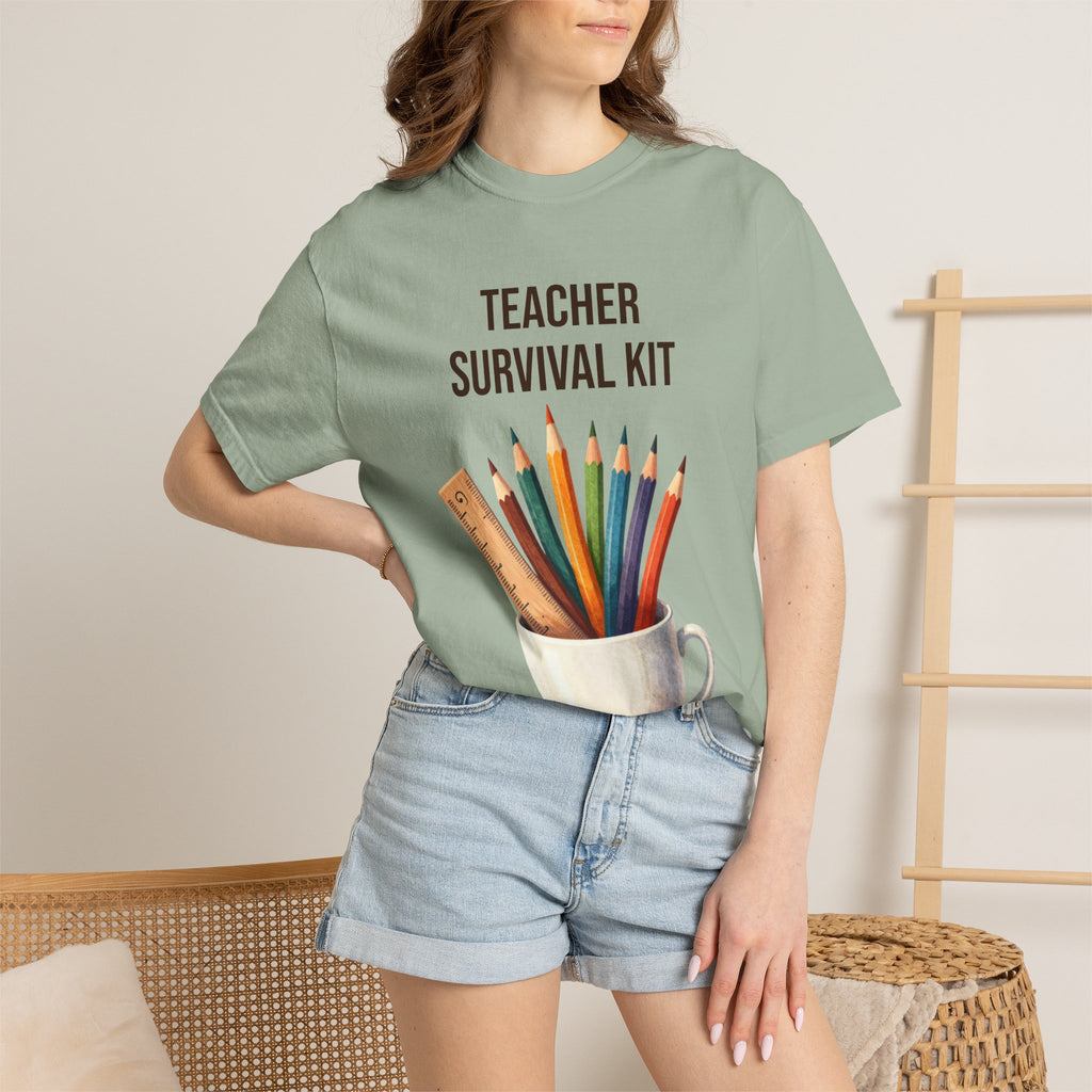 Teacher Survival Kit T-Shirt — Cute Pencil & Mug Graphic Tee for Teachers, Back-to-School Gift
