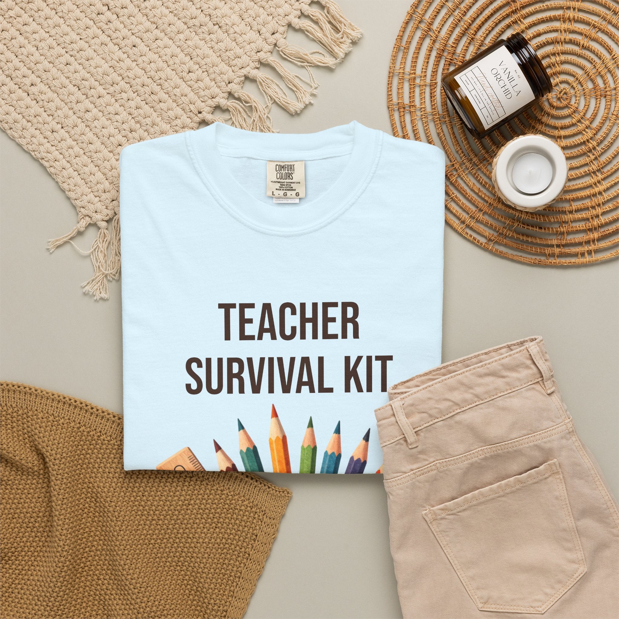 Teacher Survival Kit T-Shirt — Cute Pencil & Mug Graphic Tee for Teachers, Back-to-School Gift