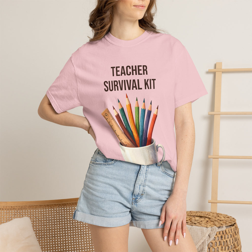 Teacher Survival Kit T-Shirt — Cute Pencil & Mug Graphic Tee for Teachers, Back-to-School Gift