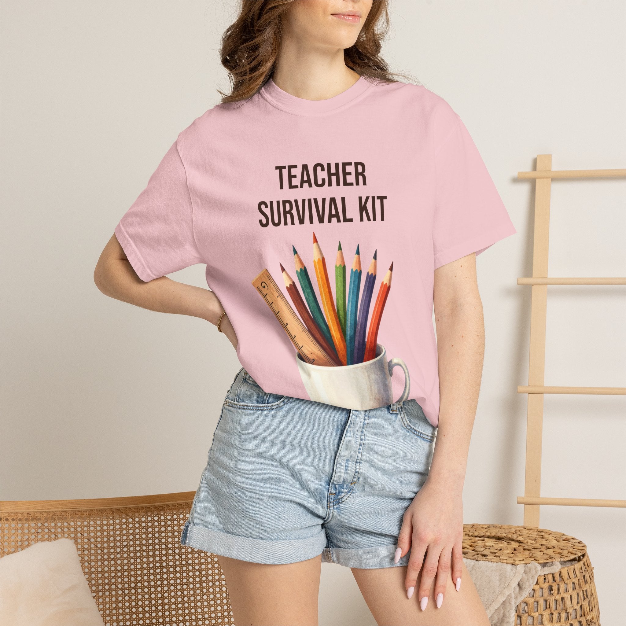 Teacher Survival Kit T-Shirt — Cute Pencil & Mug Graphic Tee for Teachers, Back-to-School Gift
