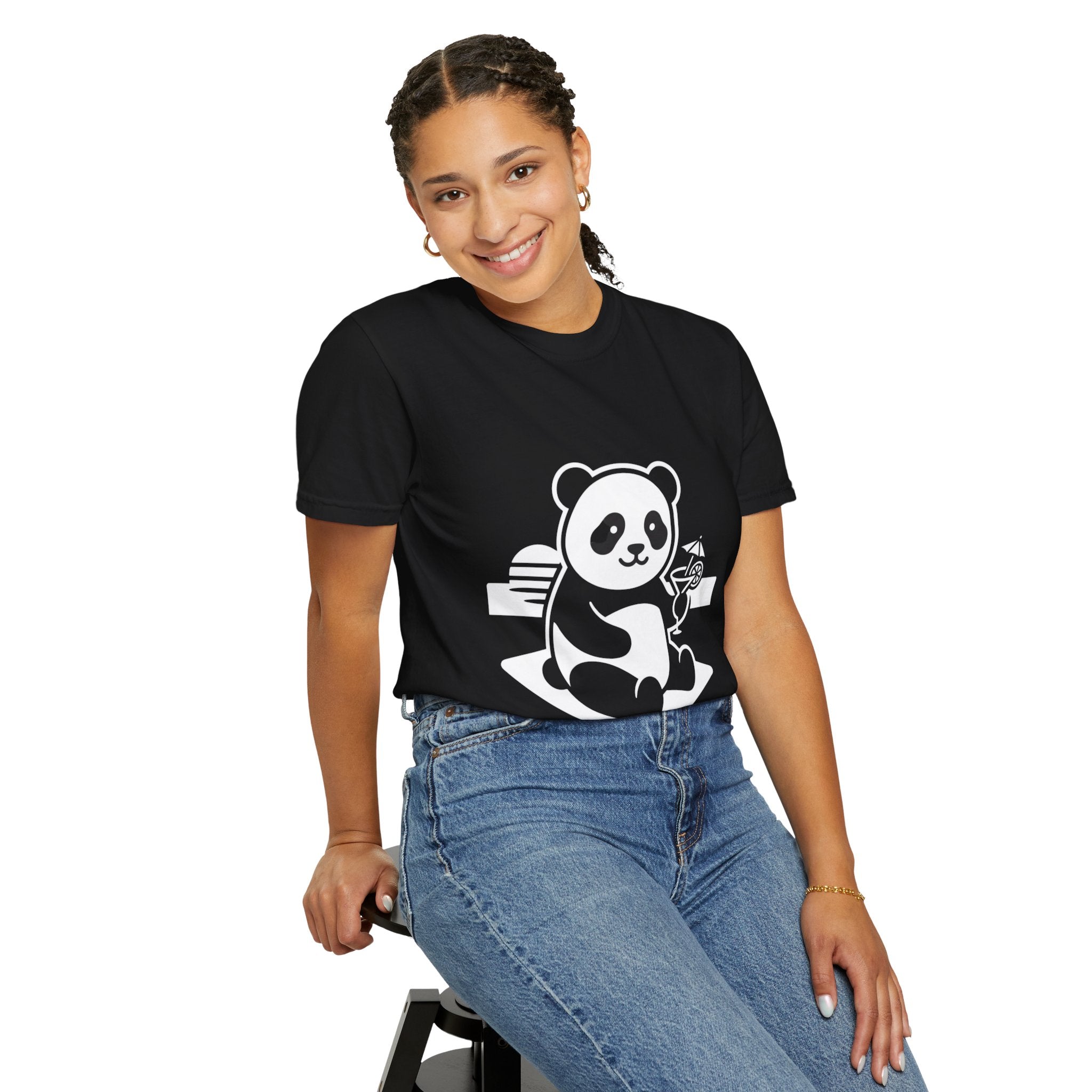 Panda Picnic T-Shirt — Cute Relaxing Panda Holding Drink Graphic Tee