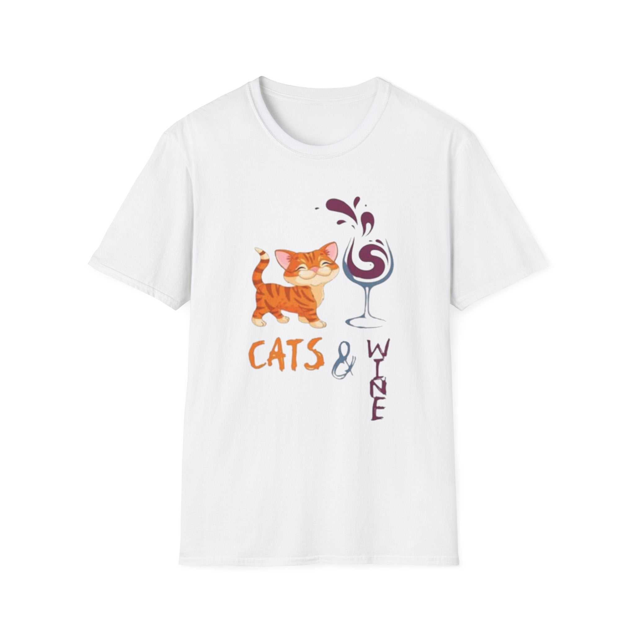 Cats & Wine T-Shirt — Cute Orange Cat with Wine Glass Graphic