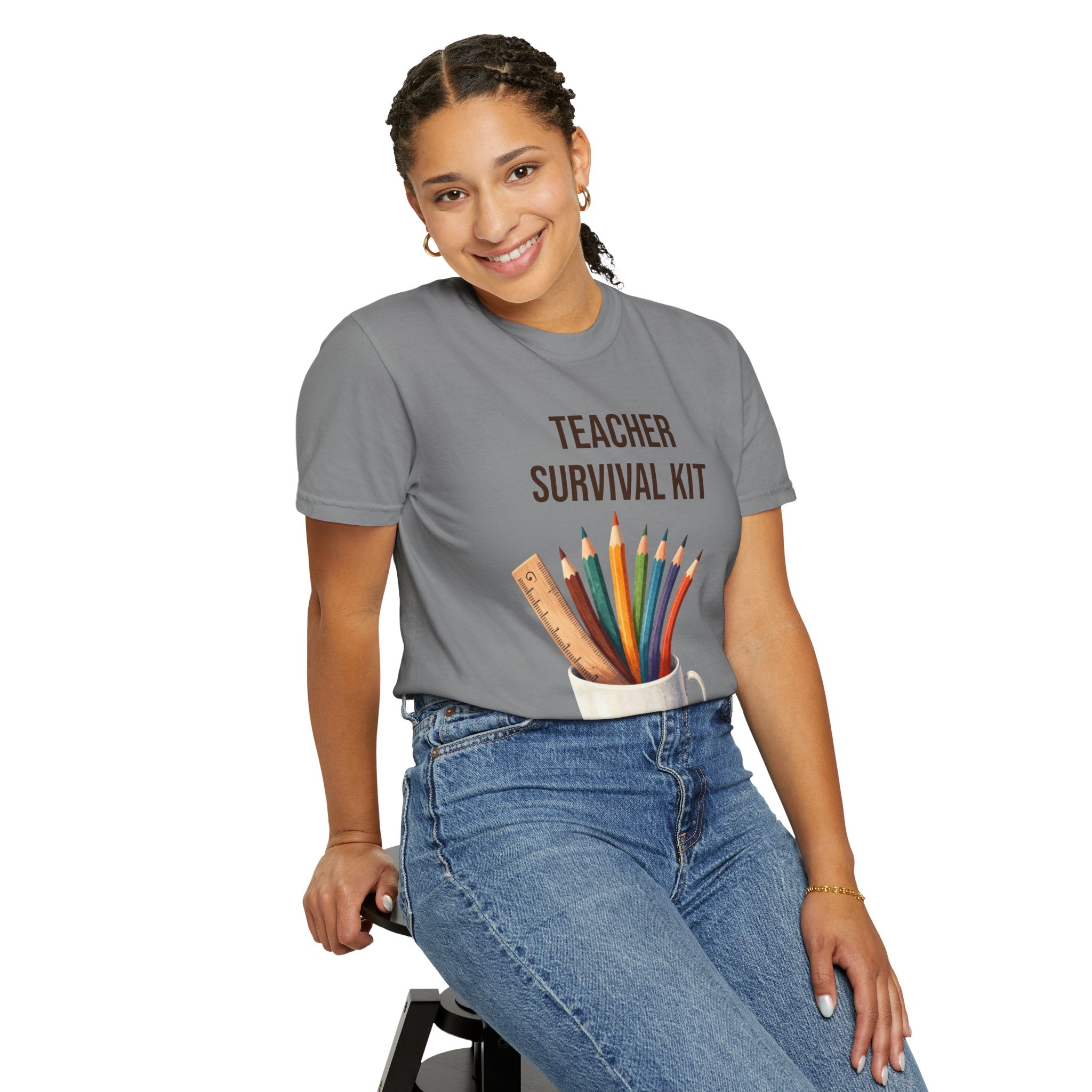 Teacher Survival Kit T-Shirt — Cute Pencil & Mug Graphic Tee for Teachers, Back-to-School Gift